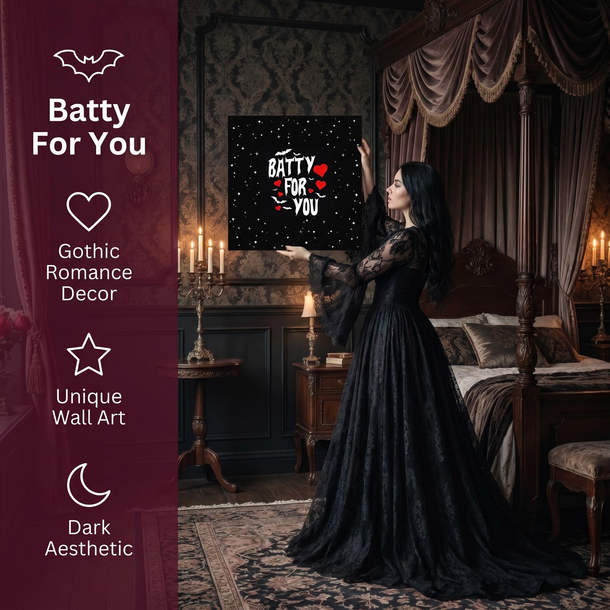 Batty For You Gothic Poster | Valentine Wall Art | Bat Lover Gift | Spooky Cute Decor | Gothic Romance Print | Halloween Decor