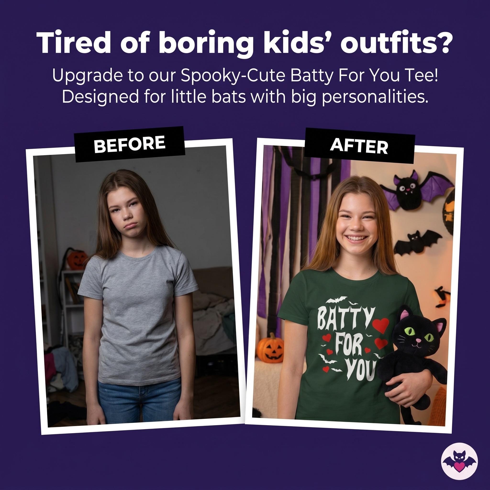 Batty For You Youth T-Shirt | Kids Bat Shirt | Halloween Tee | Gothic Kids Apparel | Spooky Cute Shirt | Bat Lover Gift