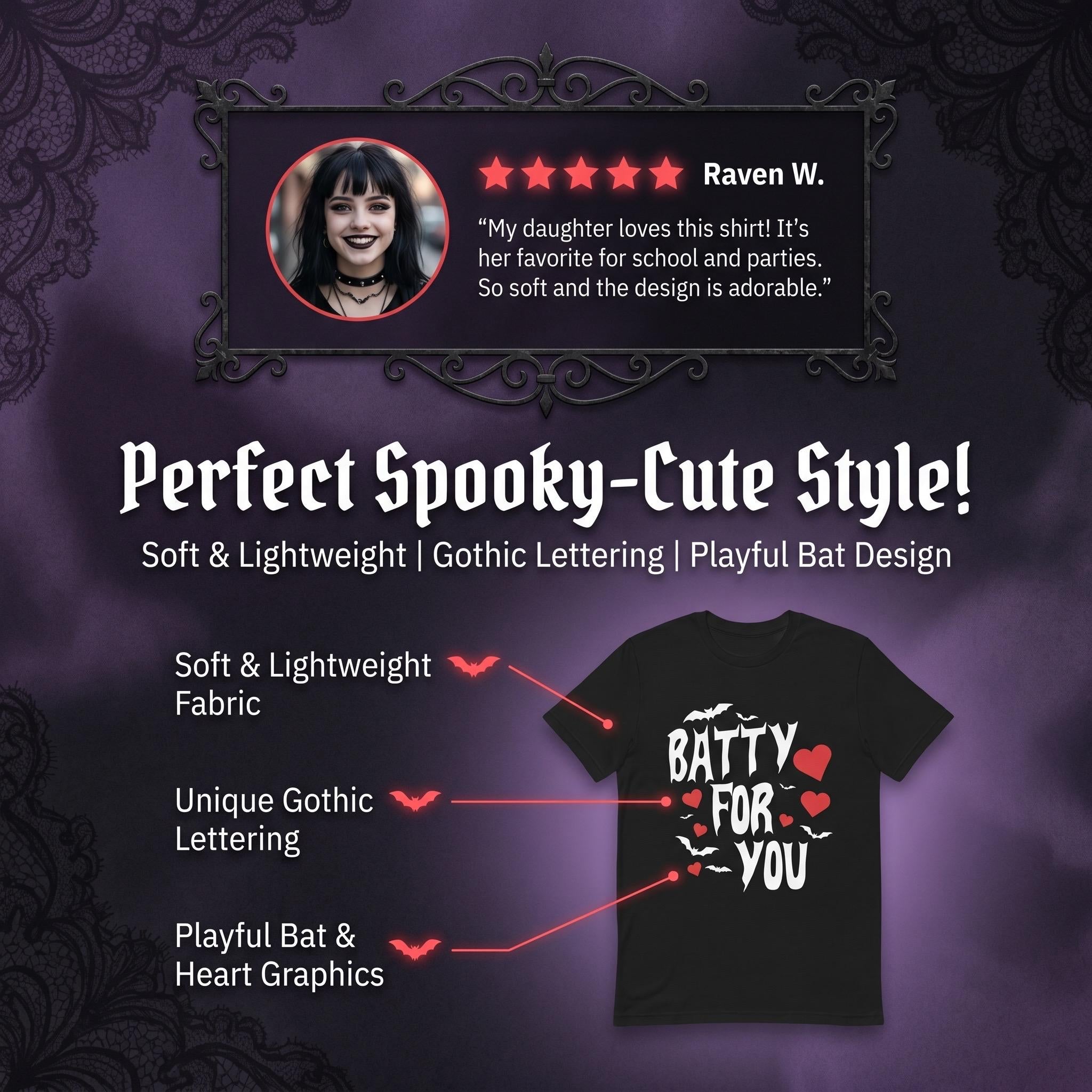 Batty For You Youth T-Shirt | Kids Bat Shirt | Halloween Tee | Gothic Kids Apparel | Spooky Cute Shirt | Bat Lover Gift