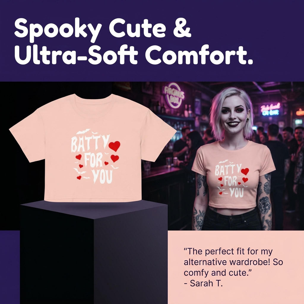 Batty For You Crop Top | Gothic Crop Tee | Bat Lover Shirt | Halloween Crop Top | Spooky Cute Apparel | Alternative Fashion
