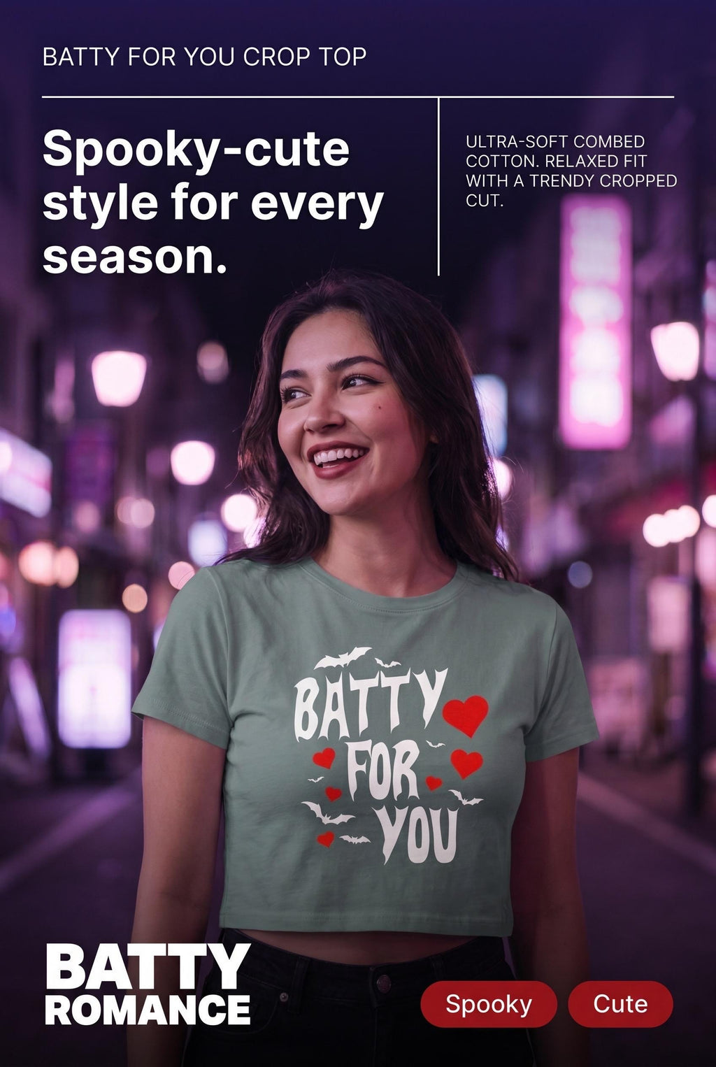 Batty For You Crop Top | Gothic Crop Tee | Bat Lover Shirt | Halloween Crop Top | Spooky Cute Apparel | Alternative Fashion