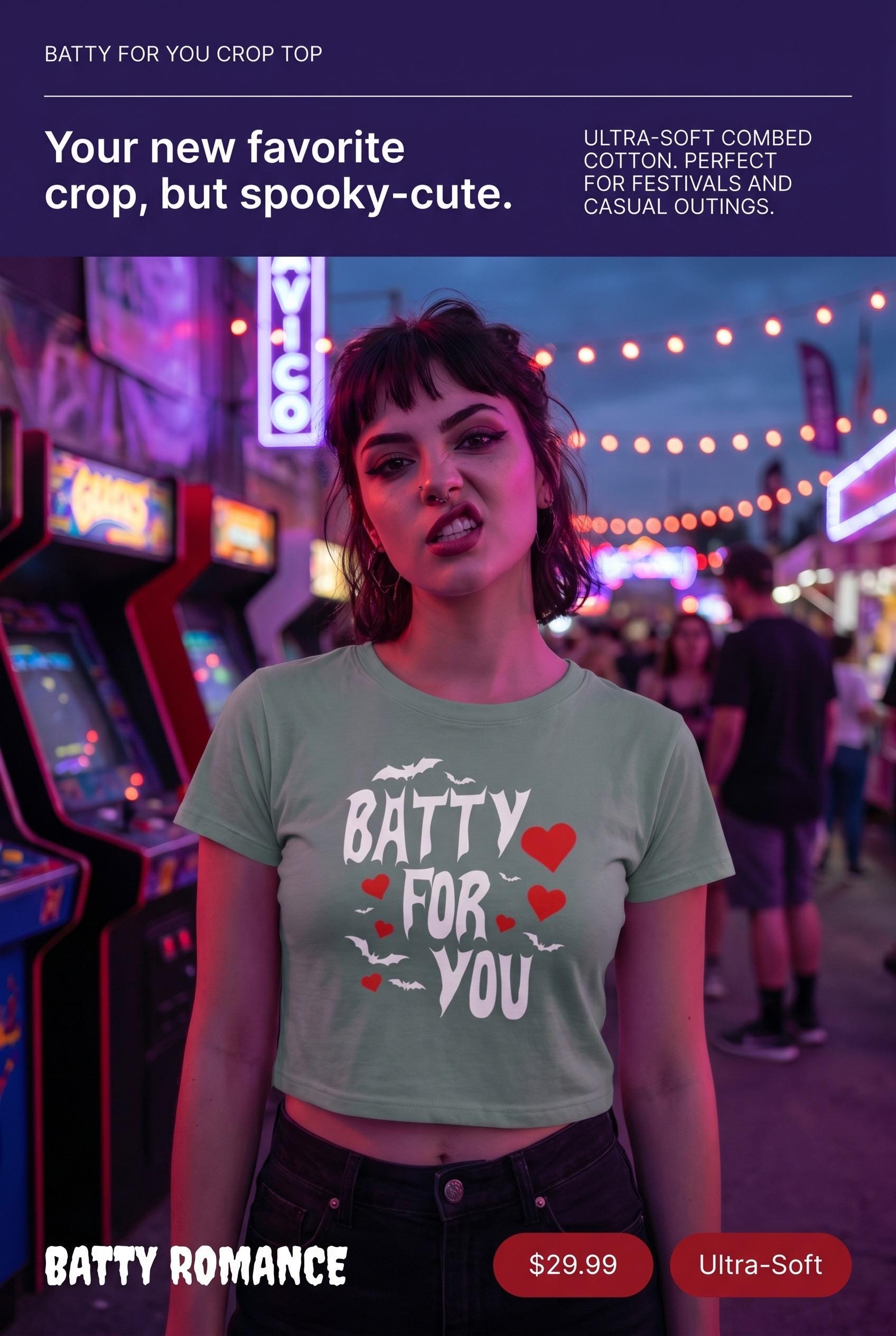 Batty For You Crop Top | Gothic Crop Tee | Bat Lover Shirt | Halloween Crop Top | Spooky Cute Apparel | Alternative Fashion