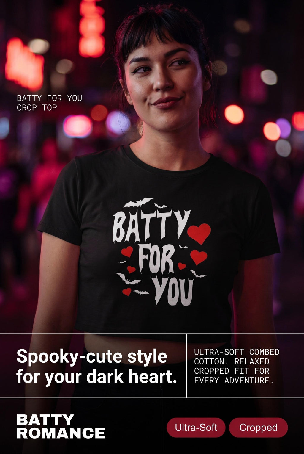 Batty For You Crop Top | Gothic Crop Tee | Bat Lover Shirt | Halloween Crop Top | Spooky Cute Apparel | Alternative Fashion