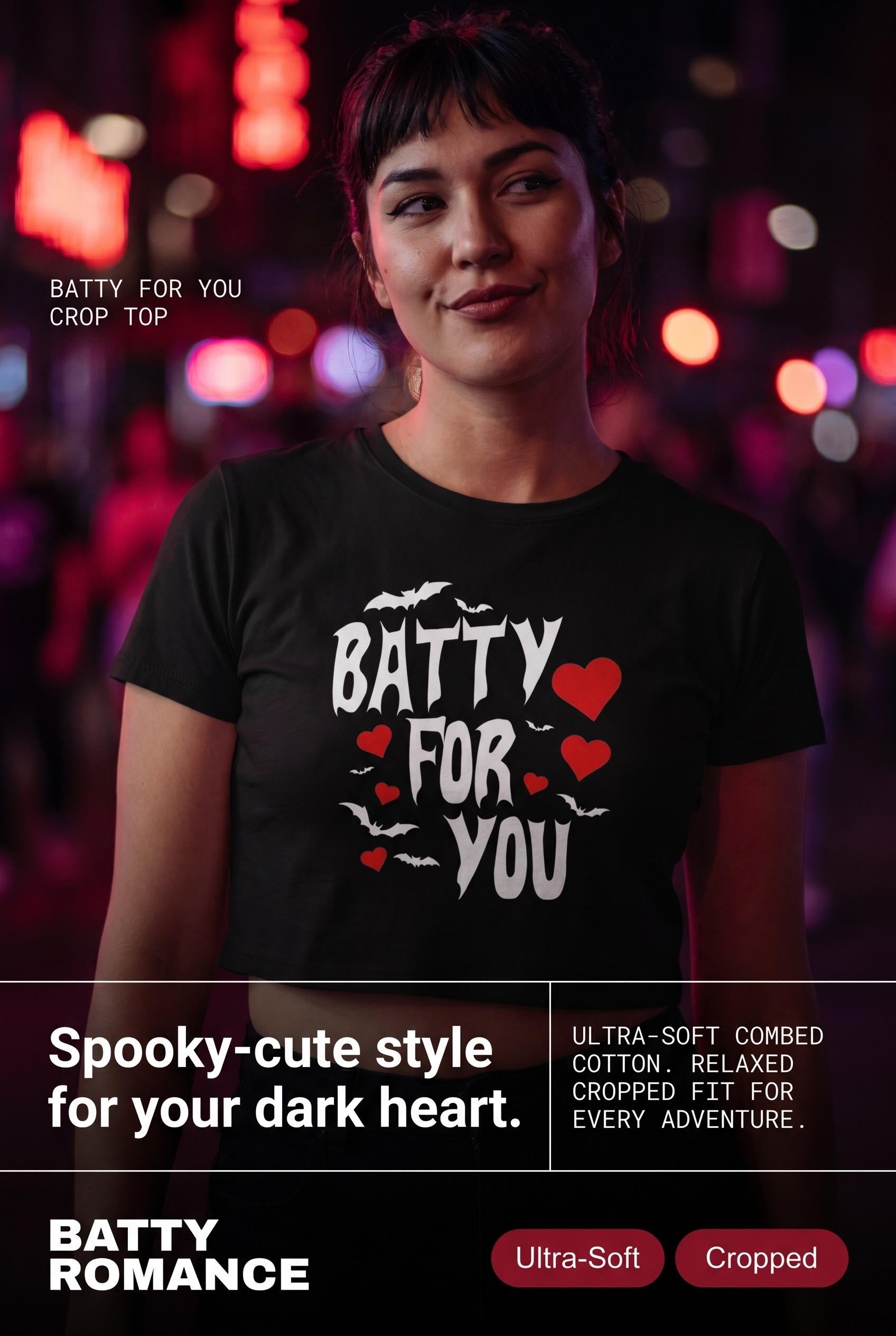 Batty For You Crop Top | Gothic Crop Tee | Bat Lover Shirt | Halloween Crop Top | Spooky Cute Apparel | Alternative Fashion
