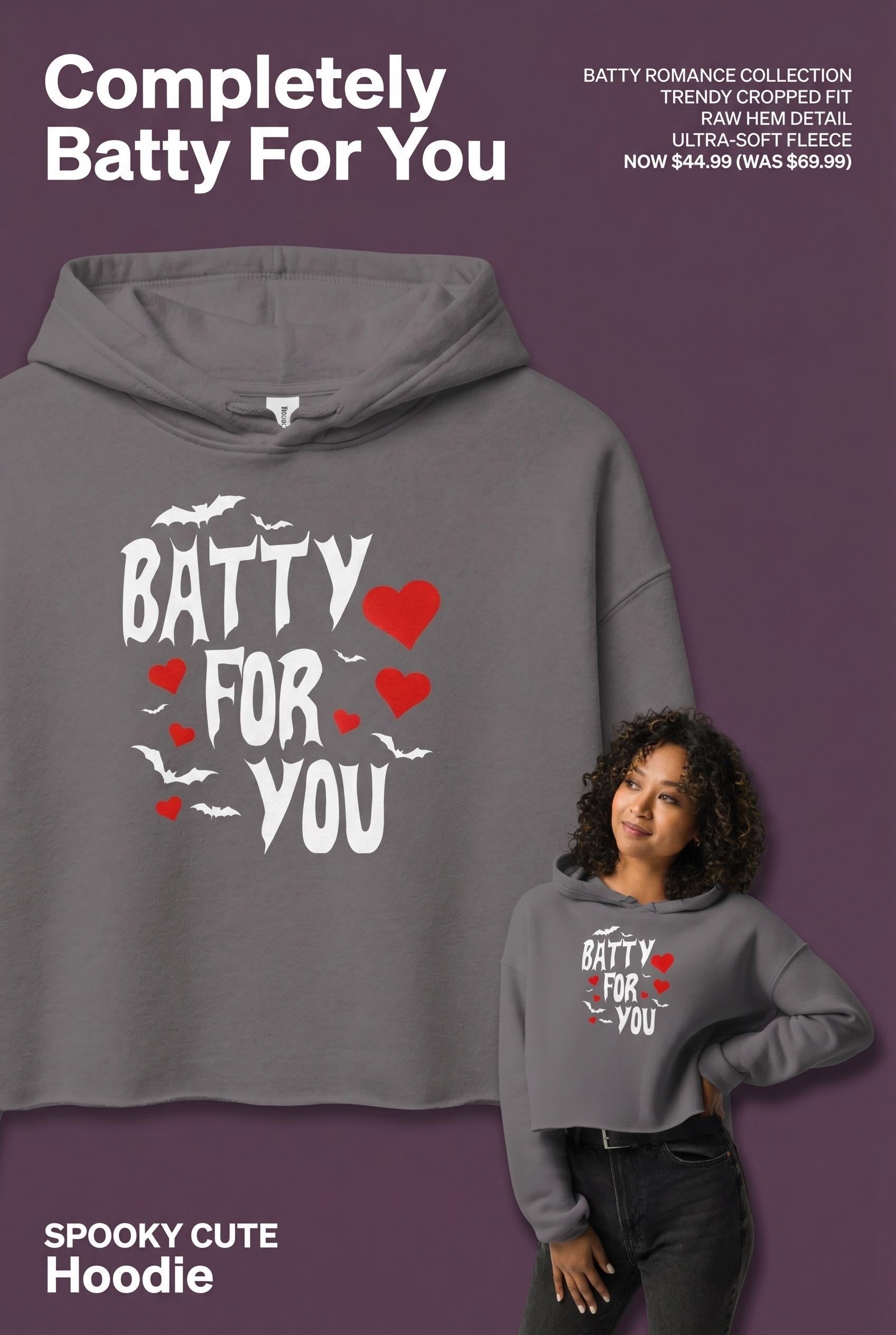 Batty For You Cropped Hoodie | Gothic Hoodie | Bat Lover Sweatshirt | Halloween Hoodie | Spooky Cute Fashion | Alternative Apparel