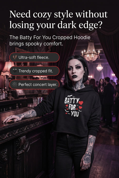 Batty For You Cropped Hoodie | Gothic Hoodie | Bat Lover Sweatshirt | Halloween Hoodie | Spooky Cute Fashion | Alternative Apparel
