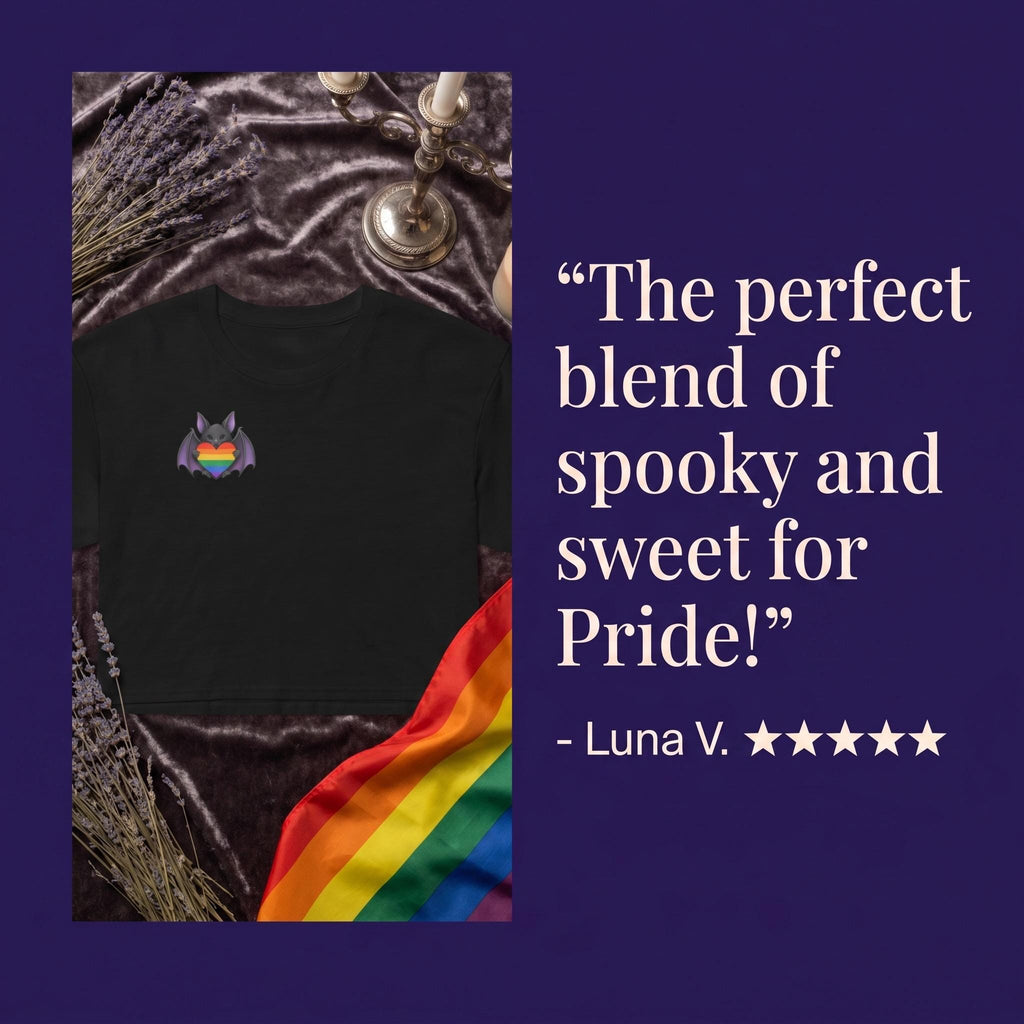 Pride Bat Crop Top | Rainbow Heart Bat Shirt | LGBTQ Pride Crop Tee | Cute Goth Pride Shirt | Bat Lover Gift