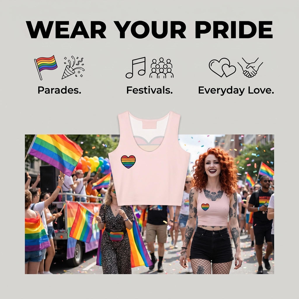Rainbow Heart Crop Tank Top | LGBTQ Pride Crop Top | Gay Pride Shirt | Queer Fashion | Rainbow Heart Tank | Pride Month Clothing