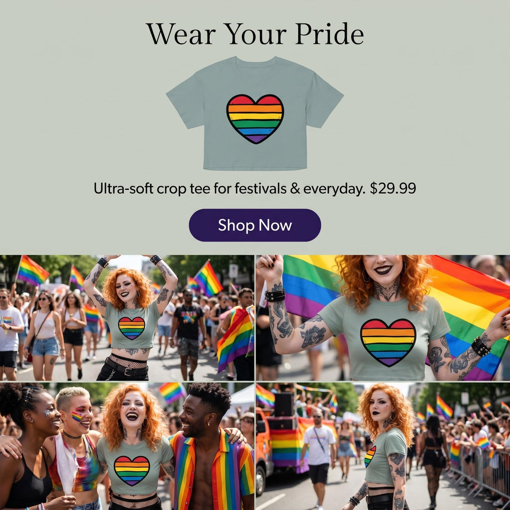 Rainbow Heart Crop Top | LGBTQ Pride Shirt | Gay Pride Crop Tee | Queer Fashion | Rainbow Heart Shirt | Pride Month Top
