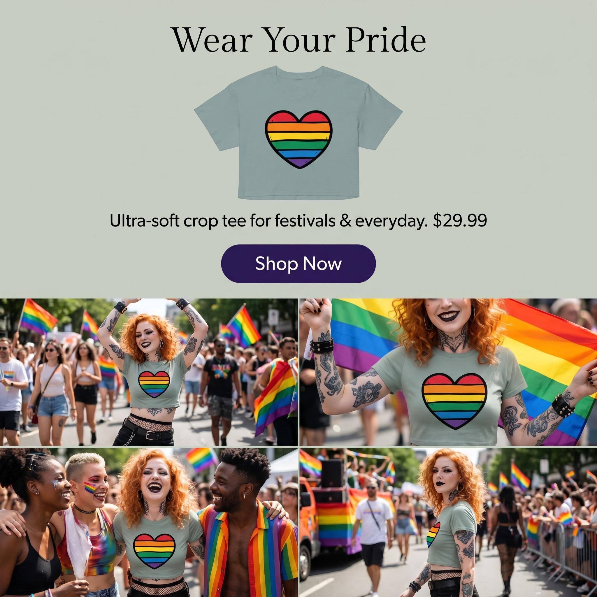 Rainbow Heart Crop Top | LGBTQ Pride Shirt | Gay Pride Crop Tee | Queer Fashion | Rainbow Heart Shirt | Pride Month Top