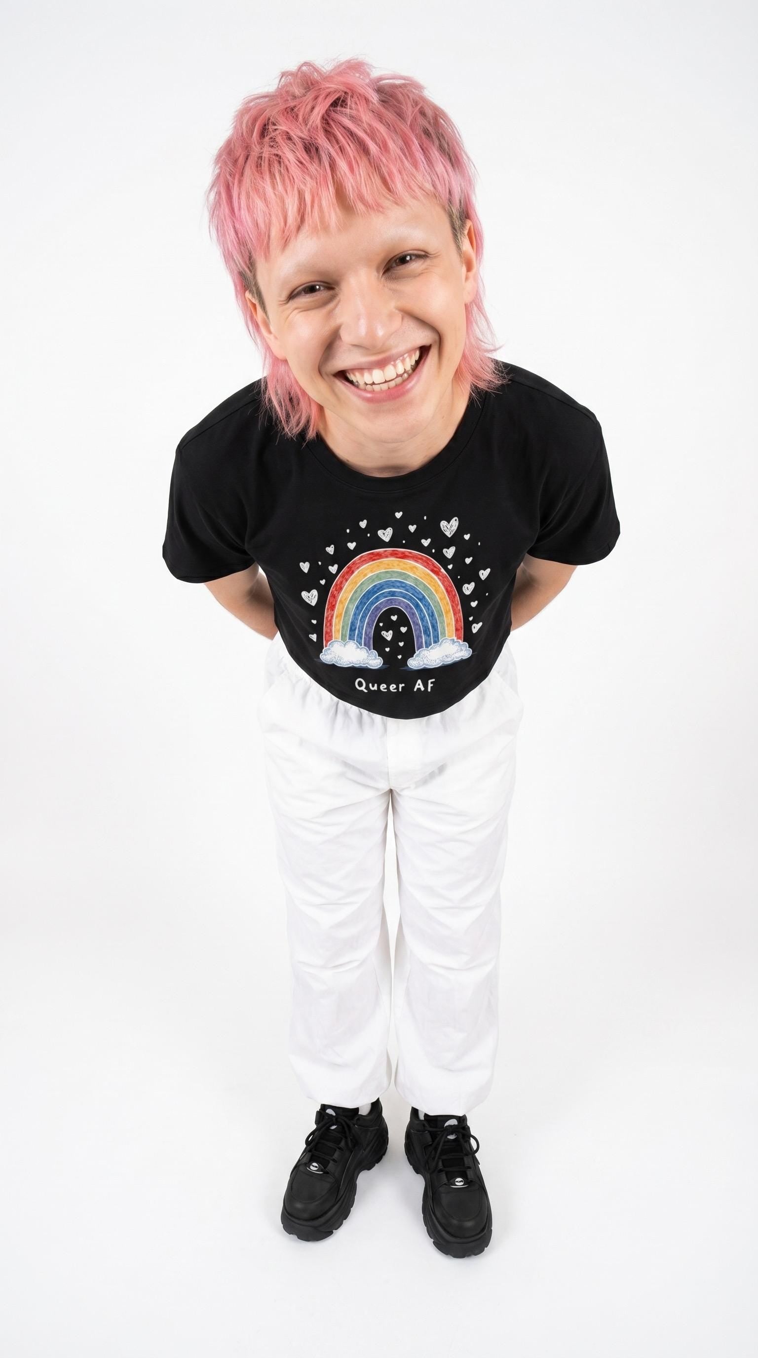 Queer AF Rainbow Crop Top | Funny LGBTQ Pride Shirt | Gay Pride Crop Tee | Pride Month Shirt | Rainbow Pride Top
