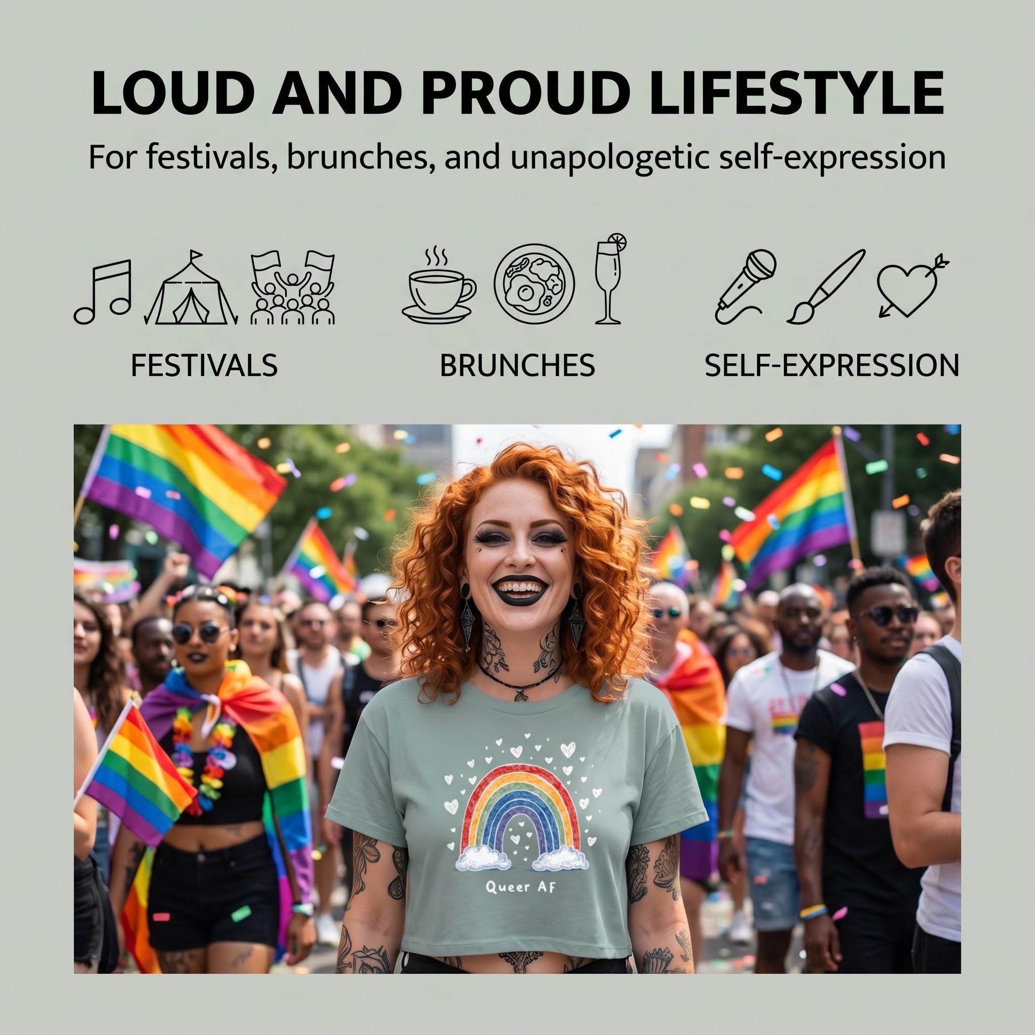 Queer AF Rainbow Crop Top | Funny LGBTQ Pride Shirt | Gay Pride Crop Tee | Pride Month Shirt | Rainbow Pride Top