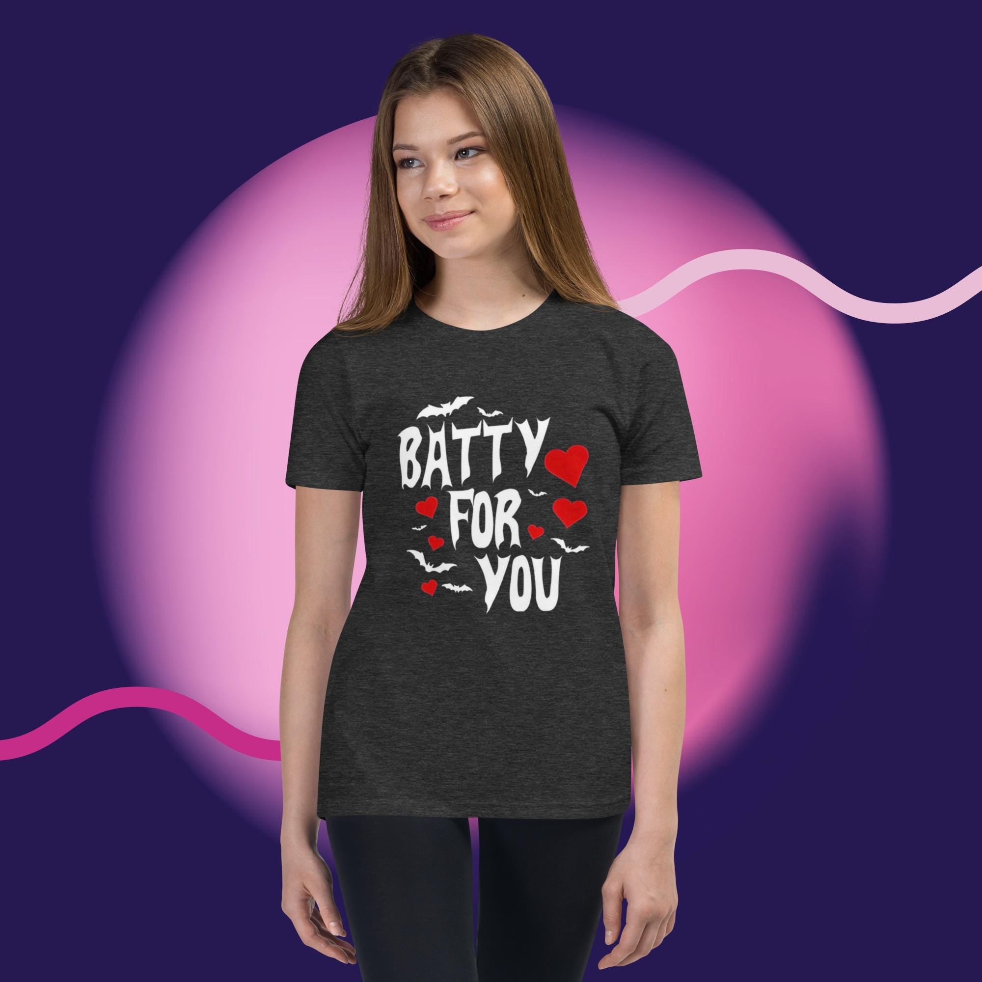 Batty For You Youth T-Shirt | Kids Bat Shirt | Halloween Tee | Gothic Kids Apparel | Spooky Cute Shirt | Bat Lover Gift
