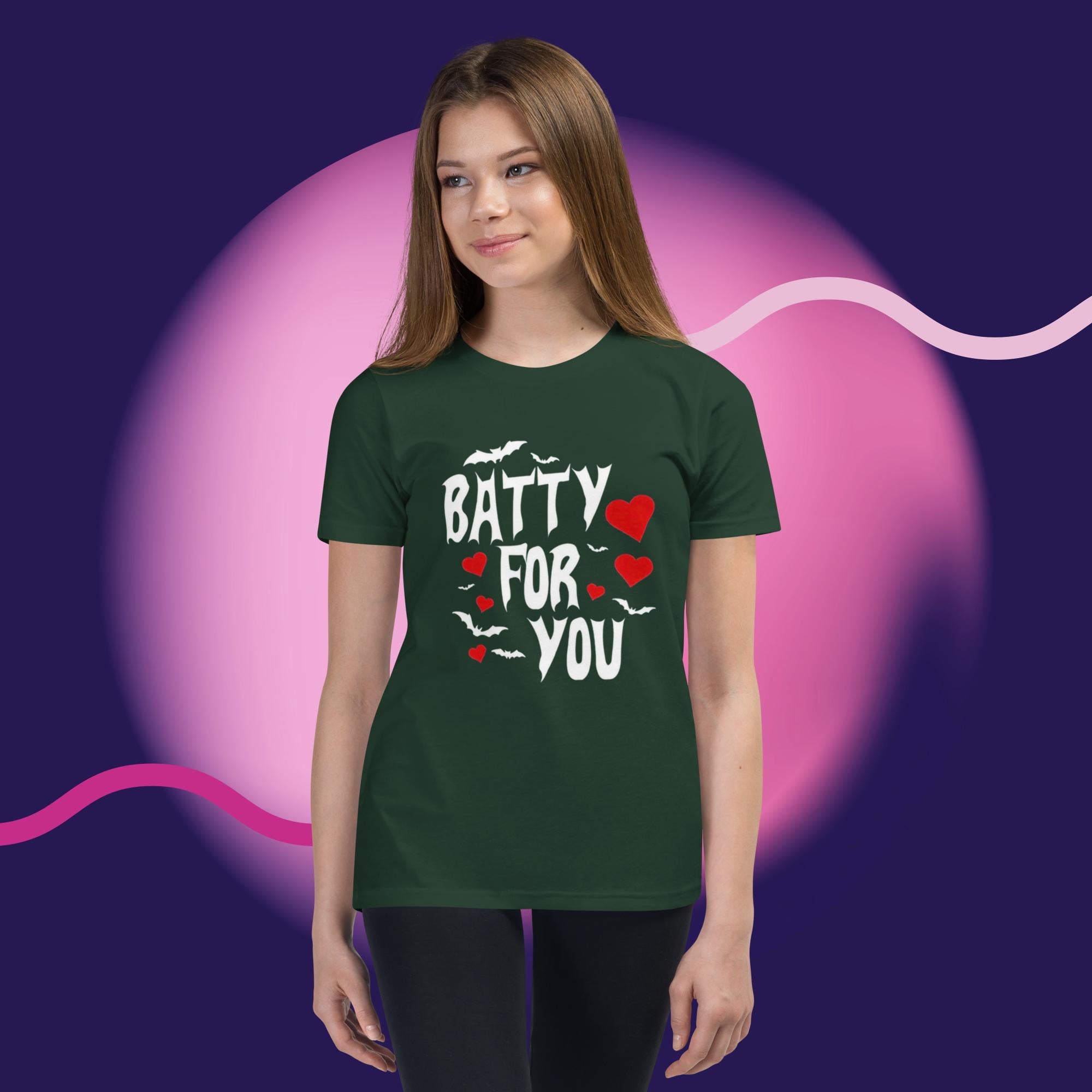 Batty For You Youth T-Shirt | Kids Bat Shirt | Halloween Tee | Gothic Kids Apparel | Spooky Cute Shirt | Bat Lover Gift