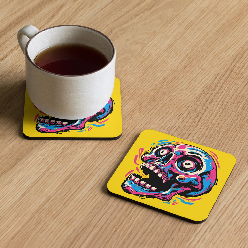 Pop Art Skull Cork Coaster | Colorful Skull Drink Coaster | Gothic Home Decor | Alternative Gift | Skull Lover Accessory