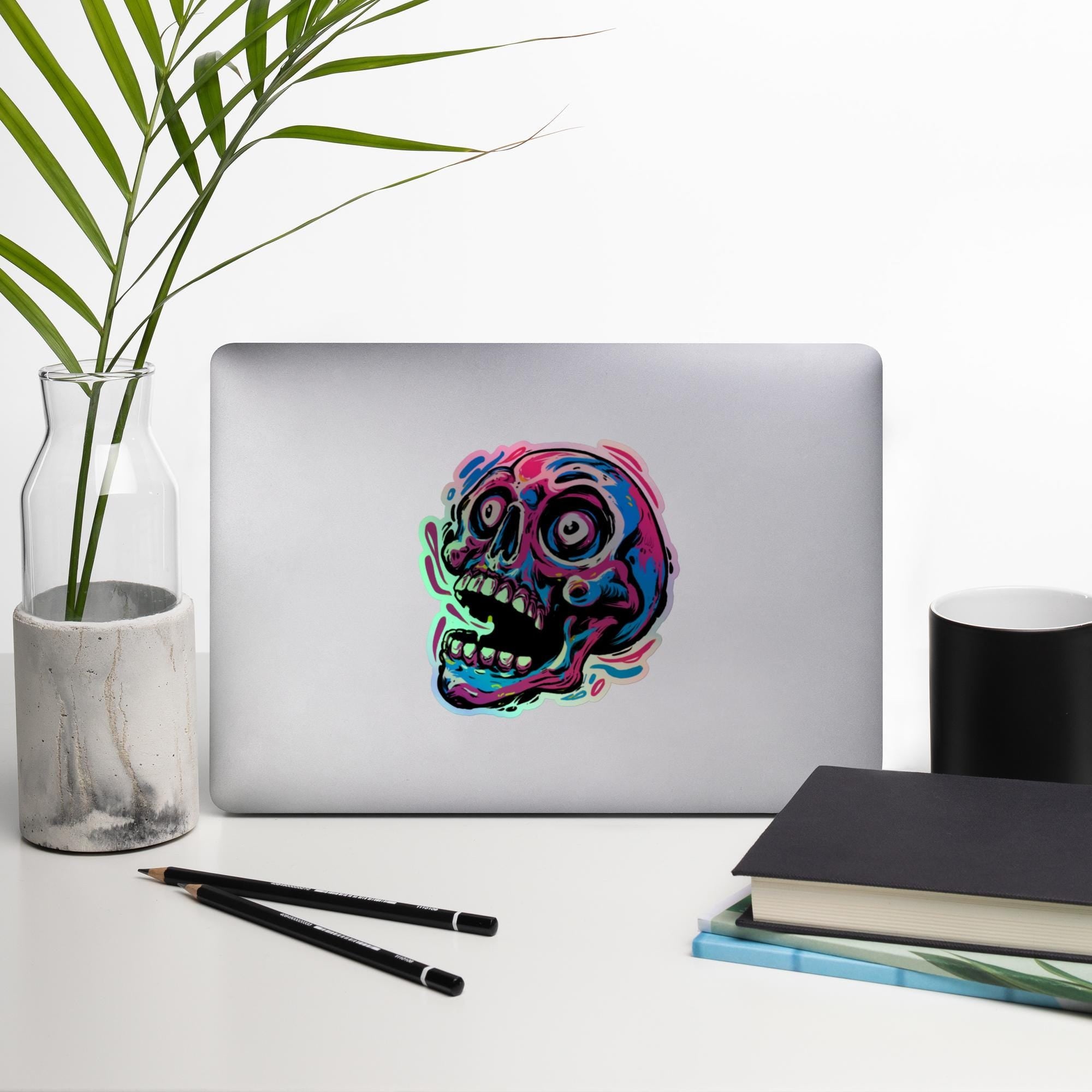 Pop Art Skull Holographic Sticker | Neon Skull Vinyl Decal | Gothic Laptop Sticker | Alternative Aesthetic Sticker | Skull Gift