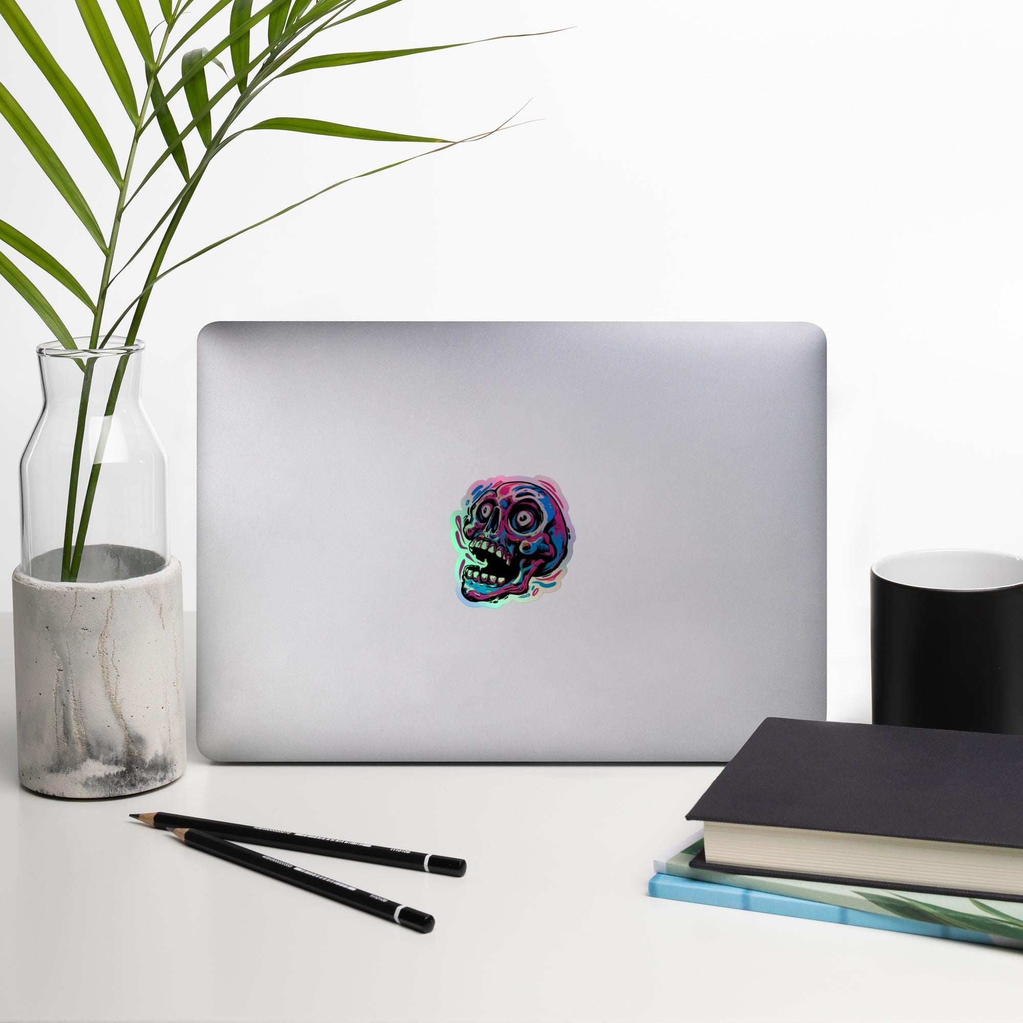 Pop Art Skull Holographic Sticker | Neon Skull Vinyl Decal | Gothic Laptop Sticker | Alternative Aesthetic Sticker | Skull Gift