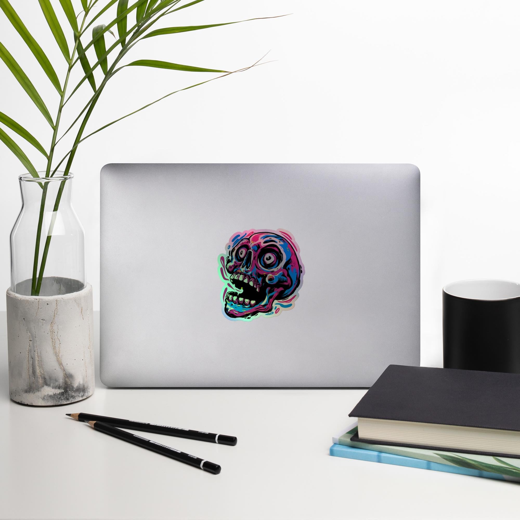 Pop Art Skull Holographic Sticker | Neon Skull Vinyl Decal | Gothic Laptop Sticker | Alternative Aesthetic Sticker | Skull Gift