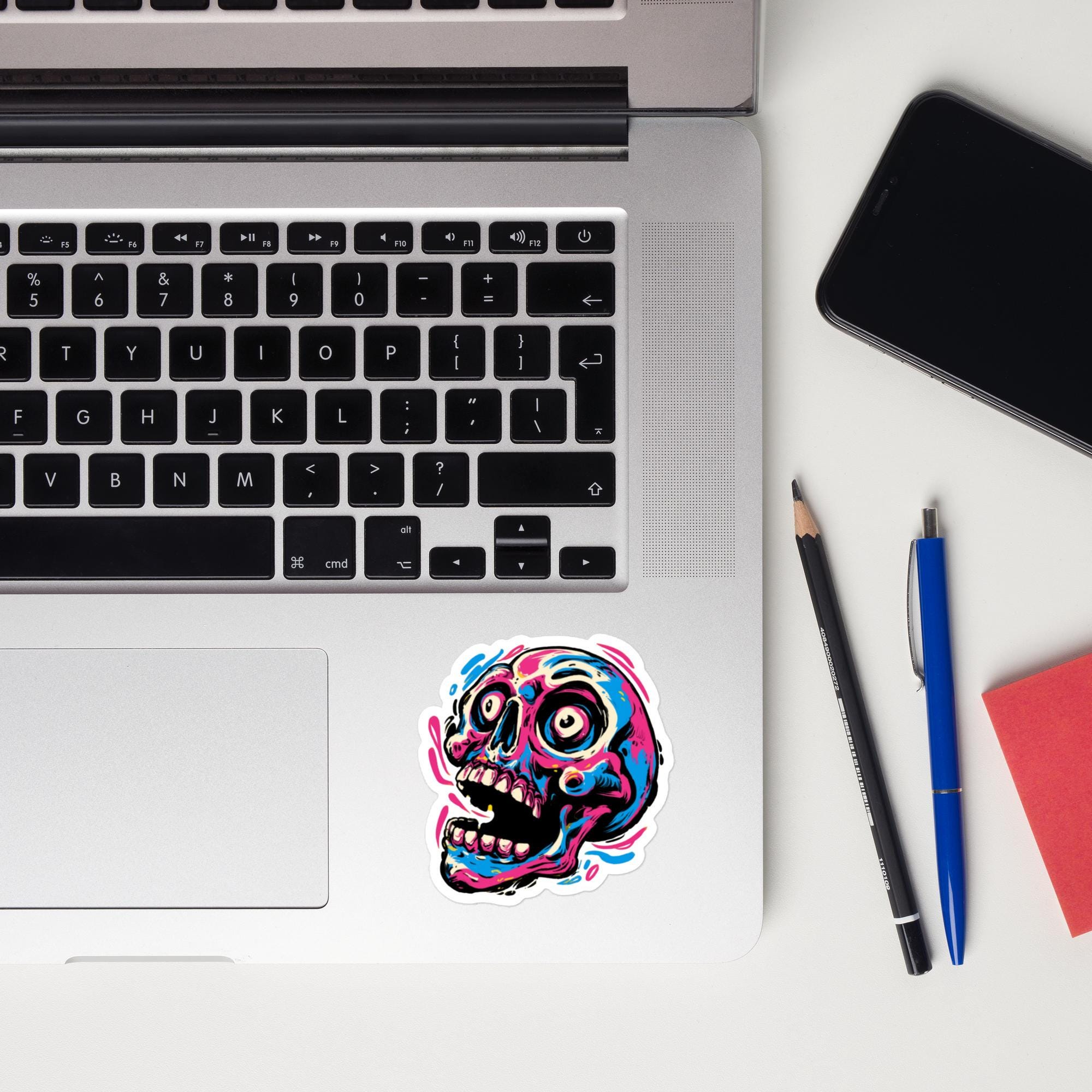 Pop Art Skull Sticker | Neon Skull Vinyl Decal | Gothic Laptop Sticker | Alternative Aesthetic Sticker | Waterproof Skull Decal