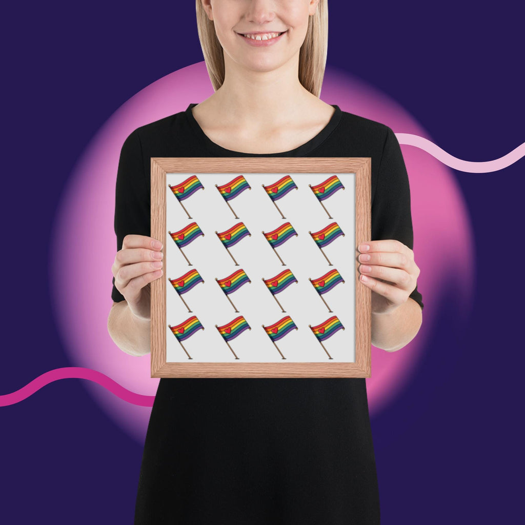 Rainbow Pride Flag Framed Poster | LGBTQ Wall Art | Pride Room Decor | Rainbow Heart Print | Gay Pride Gift | Love Wins