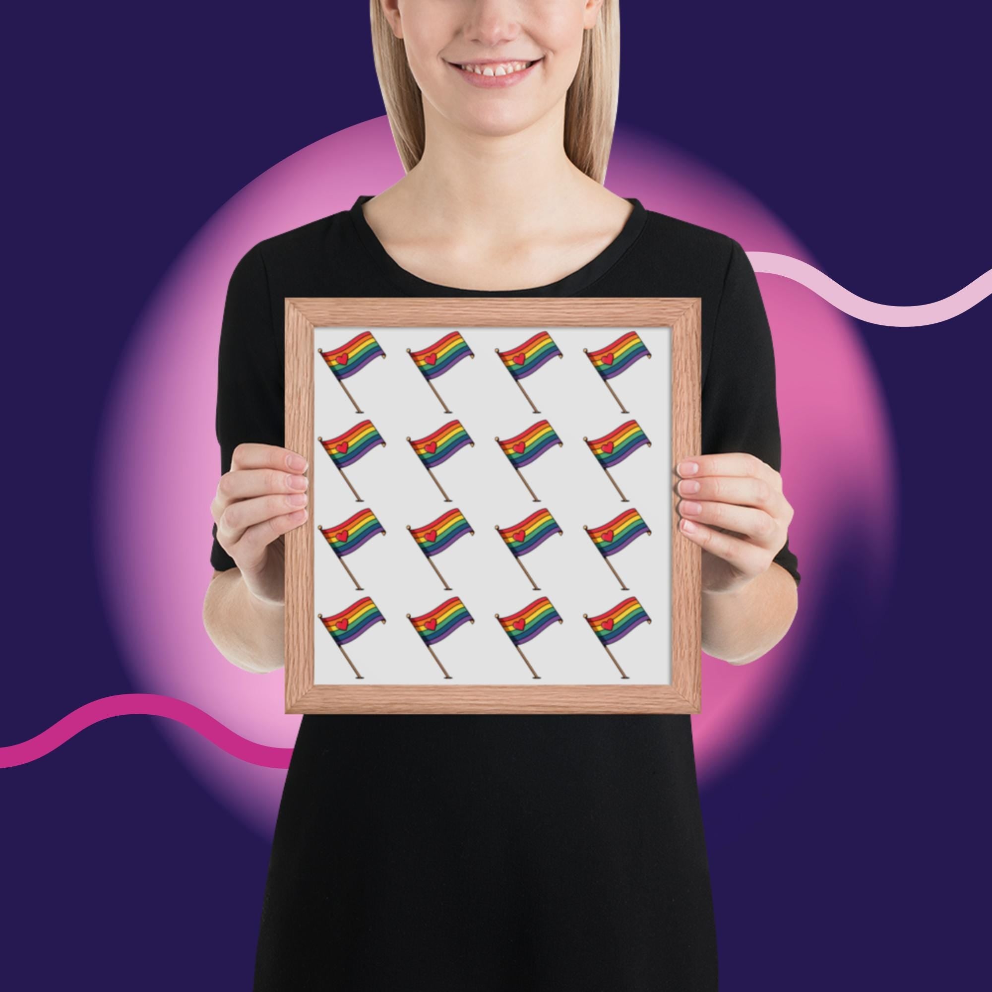 Rainbow Pride Flag Framed Poster | LGBTQ Wall Art | Pride Room Decor | Rainbow Heart Print | Gay Pride Gift | Love Wins