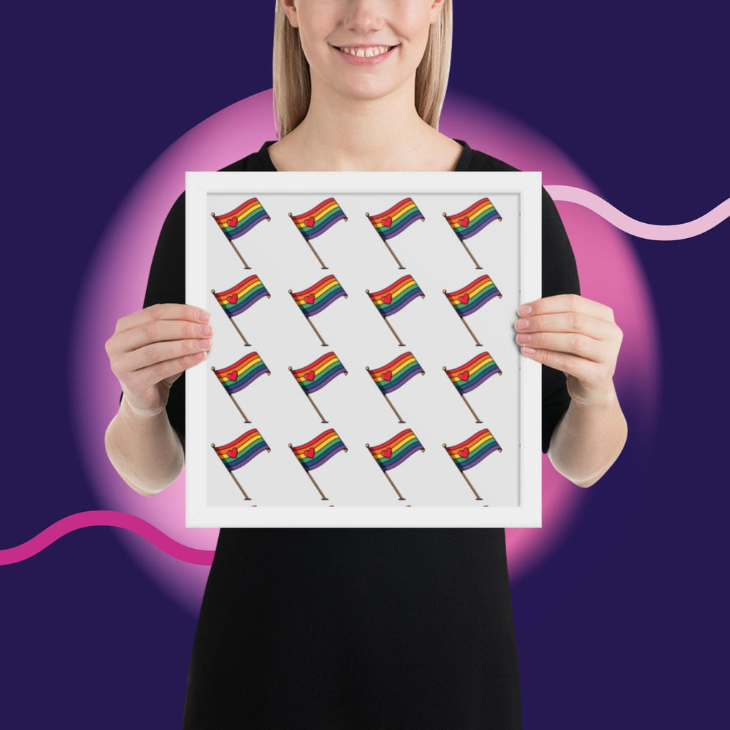 Rainbow Pride Flag Framed Poster | LGBTQ Wall Art | Pride Room Decor | Rainbow Heart Print | Gay Pride Gift | Love Wins