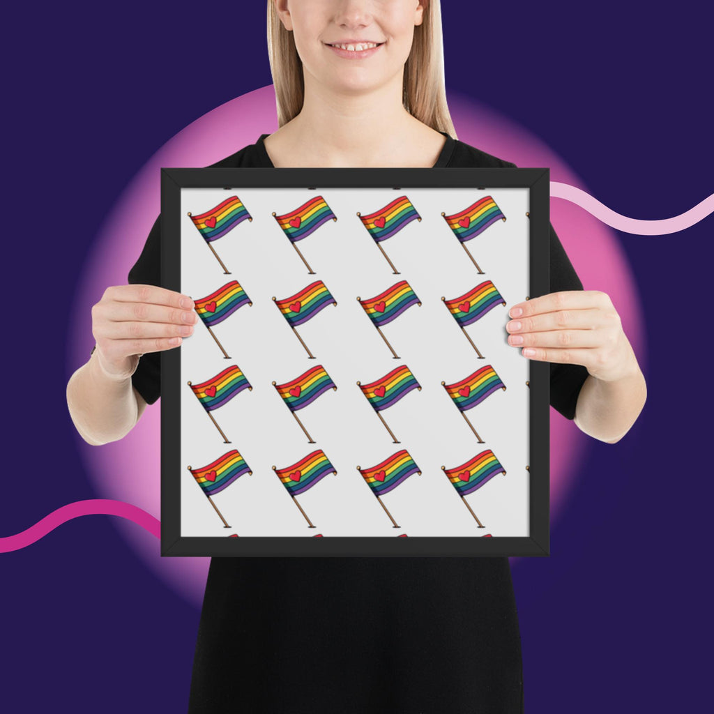 Rainbow Pride Flag Framed Poster | LGBTQ Wall Art | Pride Room Decor | Rainbow Heart Print | Gay Pride Gift | Love Wins