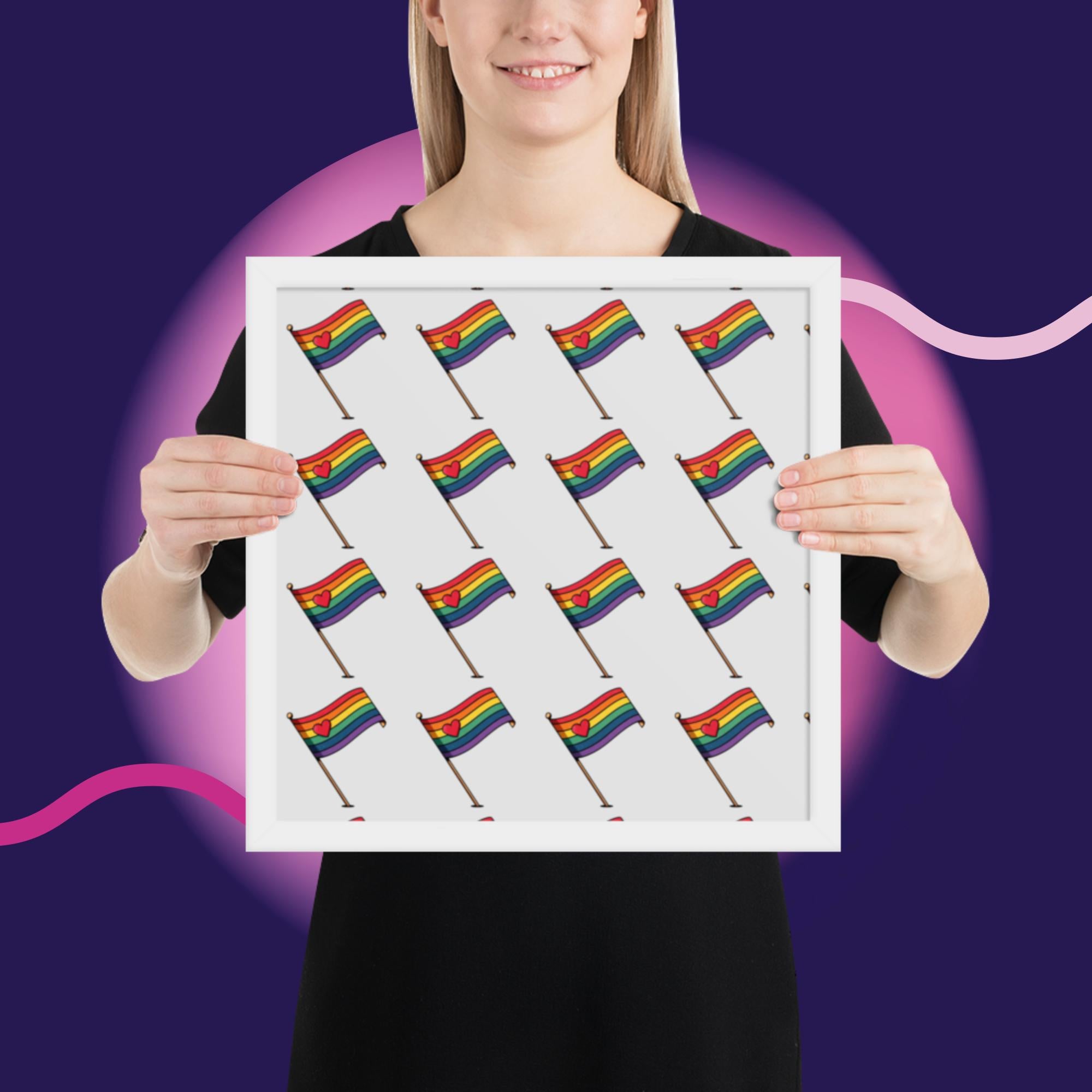 Rainbow Pride Flag Framed Poster | LGBTQ Wall Art | Pride Room Decor | Rainbow Heart Print | Gay Pride Gift | Love Wins