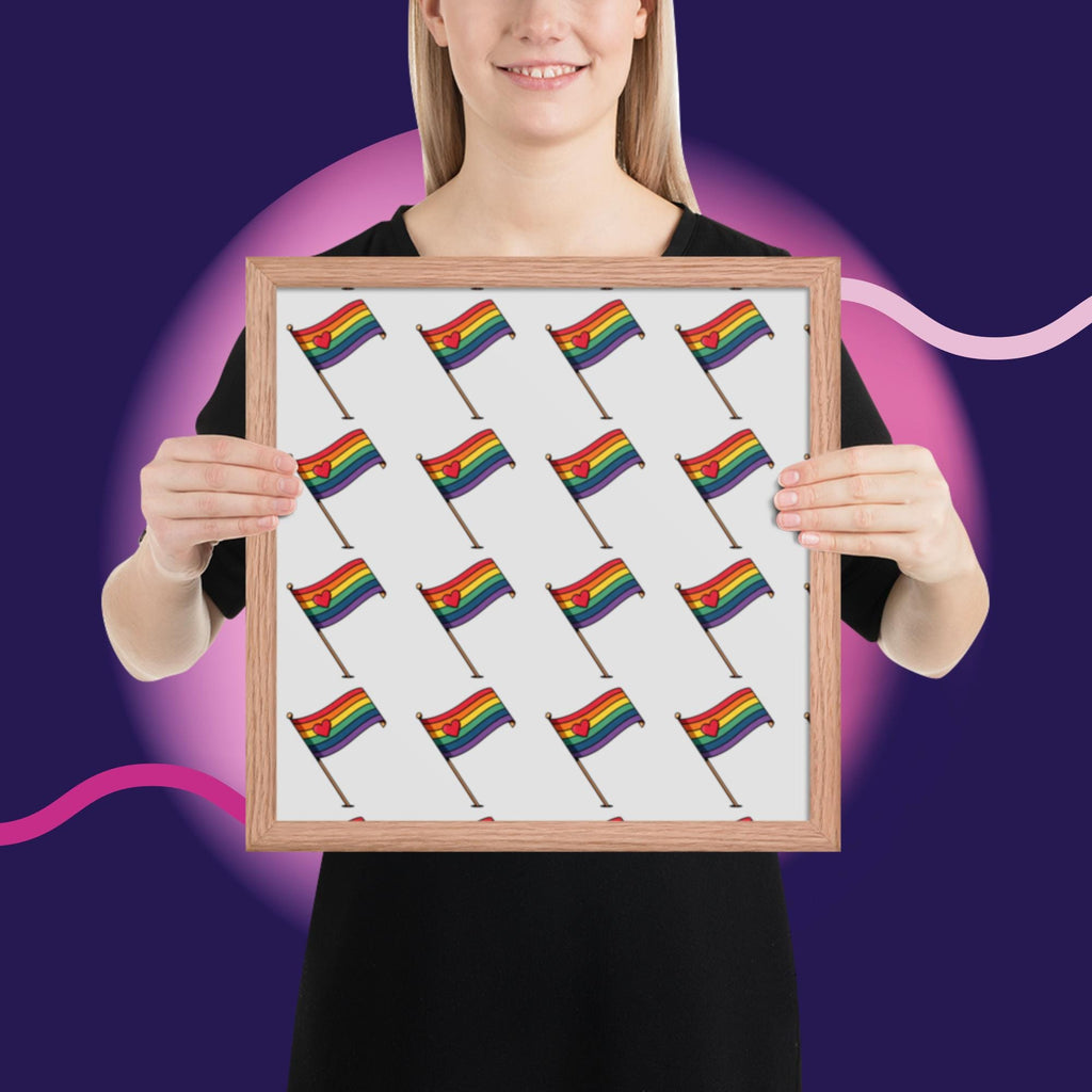 Rainbow Pride Flag Framed Poster | LGBTQ Wall Art | Pride Room Decor | Rainbow Heart Print | Gay Pride Gift | Love Wins