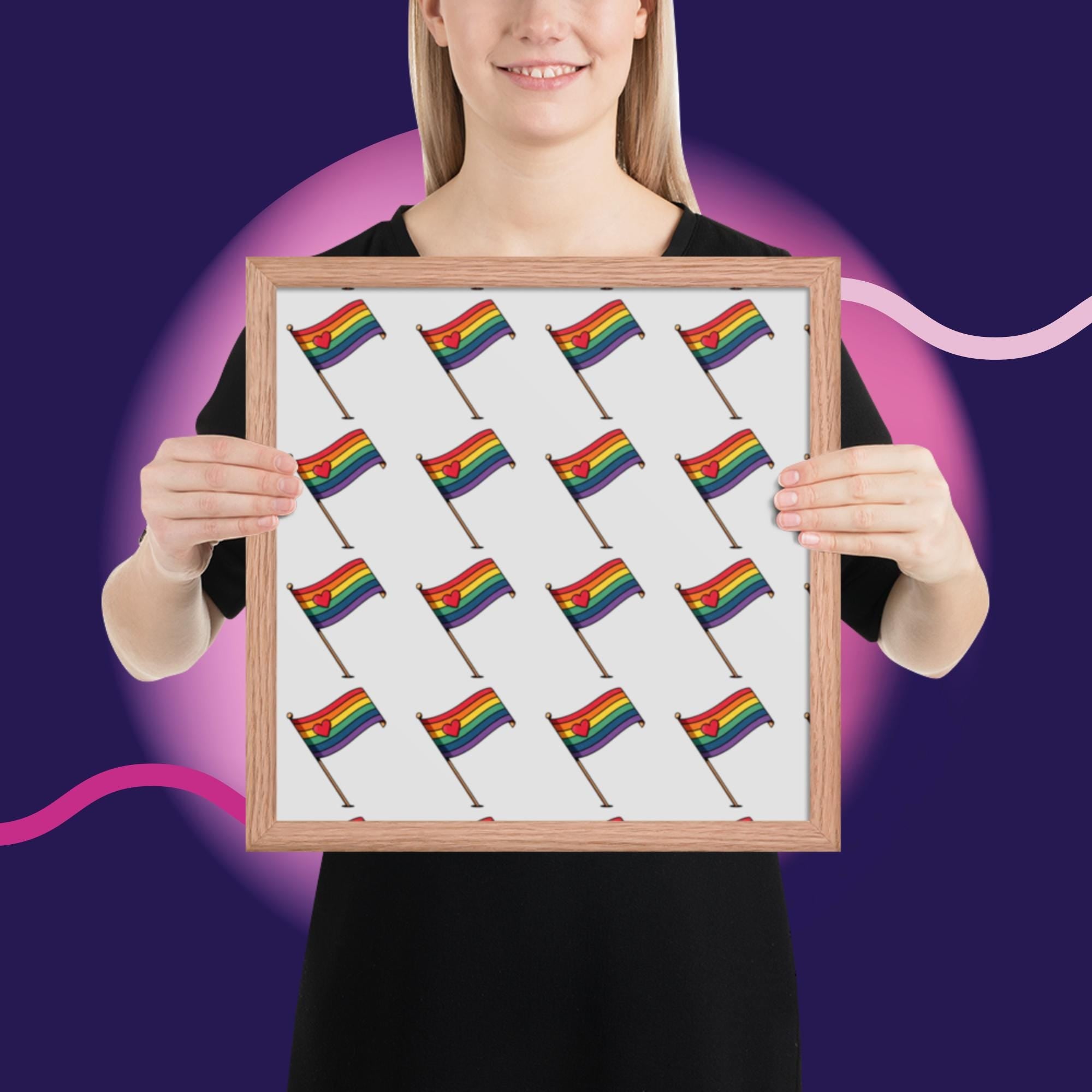 Rainbow Pride Flag Framed Poster | LGBTQ Wall Art | Pride Room Decor | Rainbow Heart Print | Gay Pride Gift | Love Wins