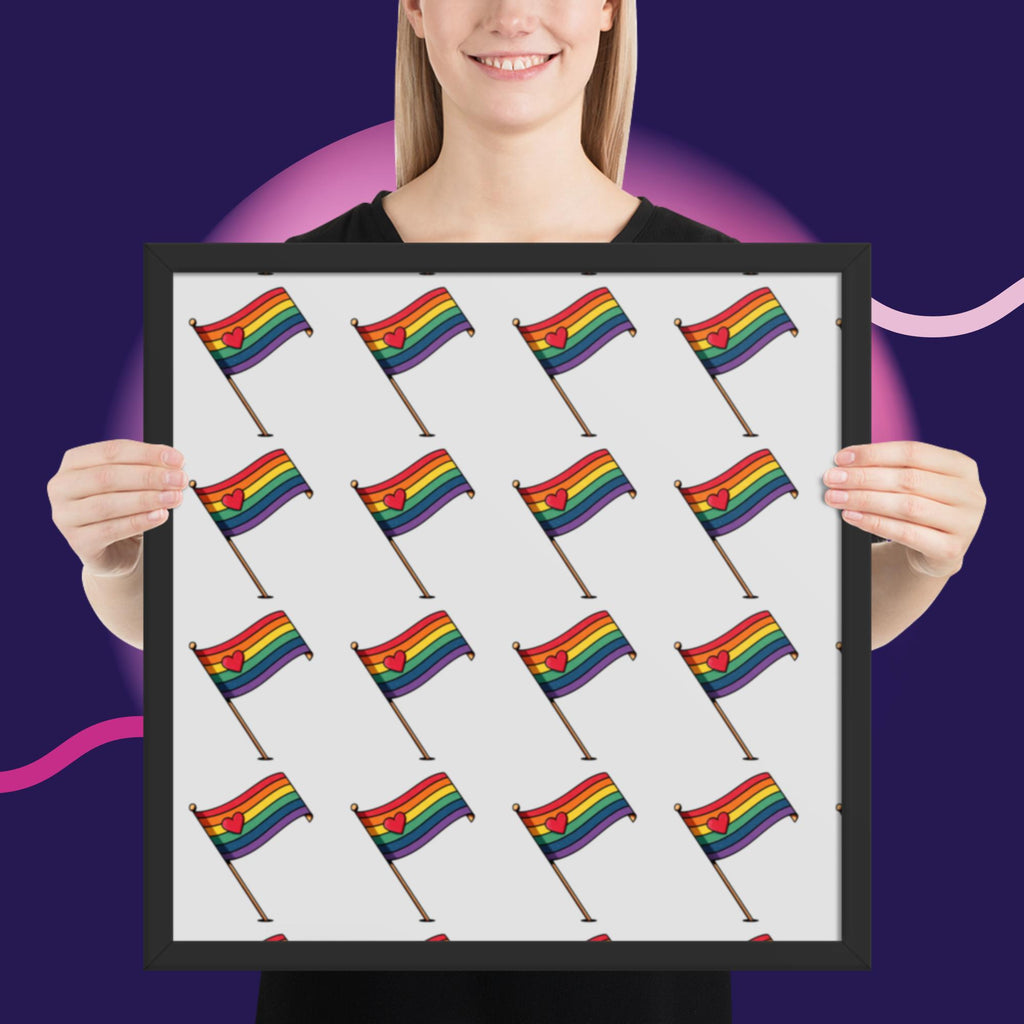 Rainbow Pride Flag Framed Poster | LGBTQ Wall Art | Pride Room Decor | Rainbow Heart Print | Gay Pride Gift | Love Wins
