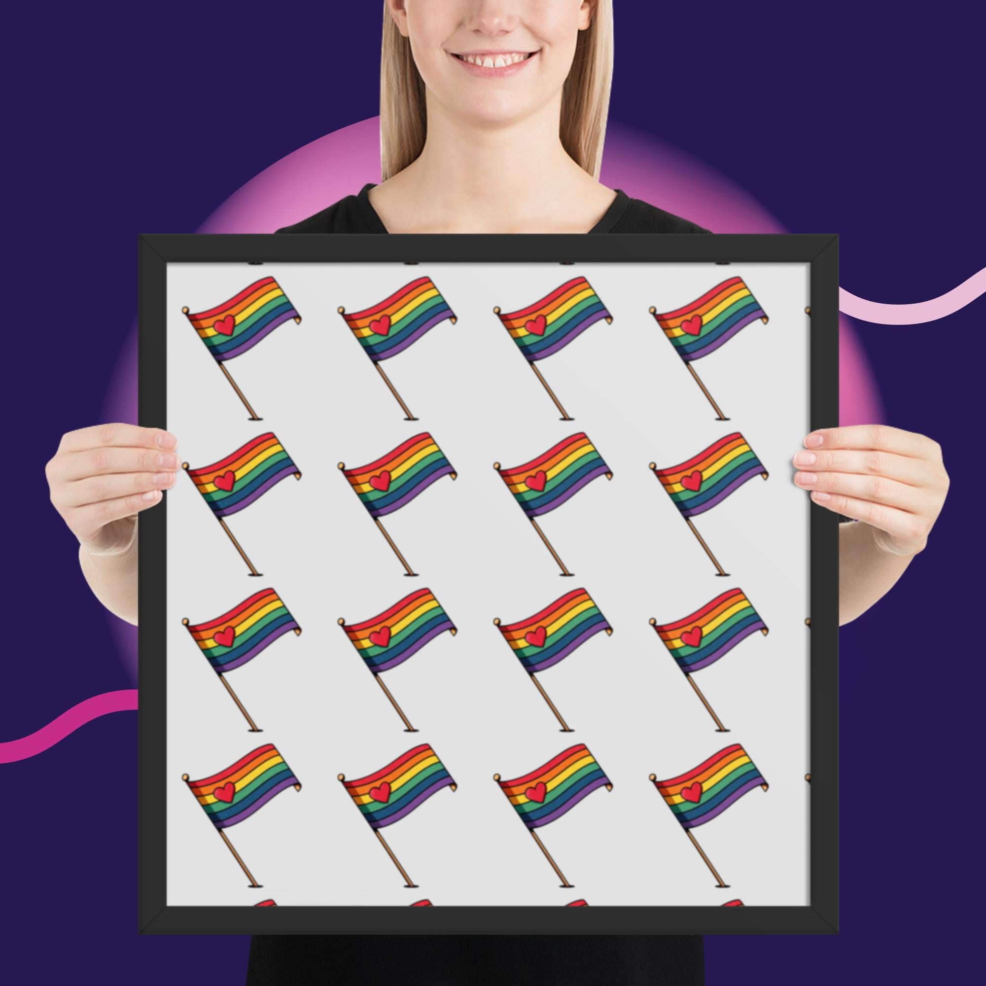 Rainbow Pride Flag Framed Poster | LGBTQ Wall Art | Pride Room Decor | Rainbow Heart Print | Gay Pride Gift | Love Wins