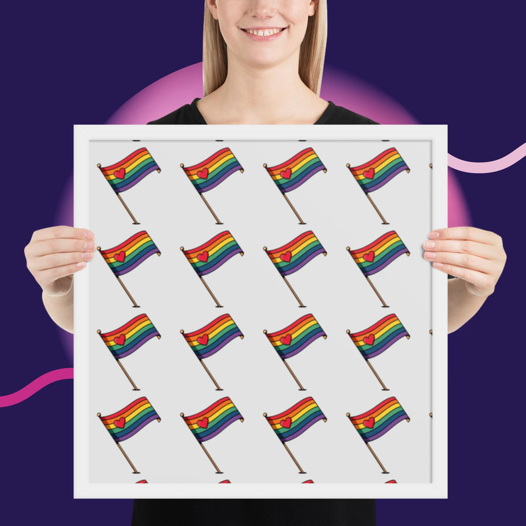 Rainbow Pride Flag Framed Poster | LGBTQ Wall Art | Pride Room Decor | Rainbow Heart Print | Gay Pride Gift | Love Wins