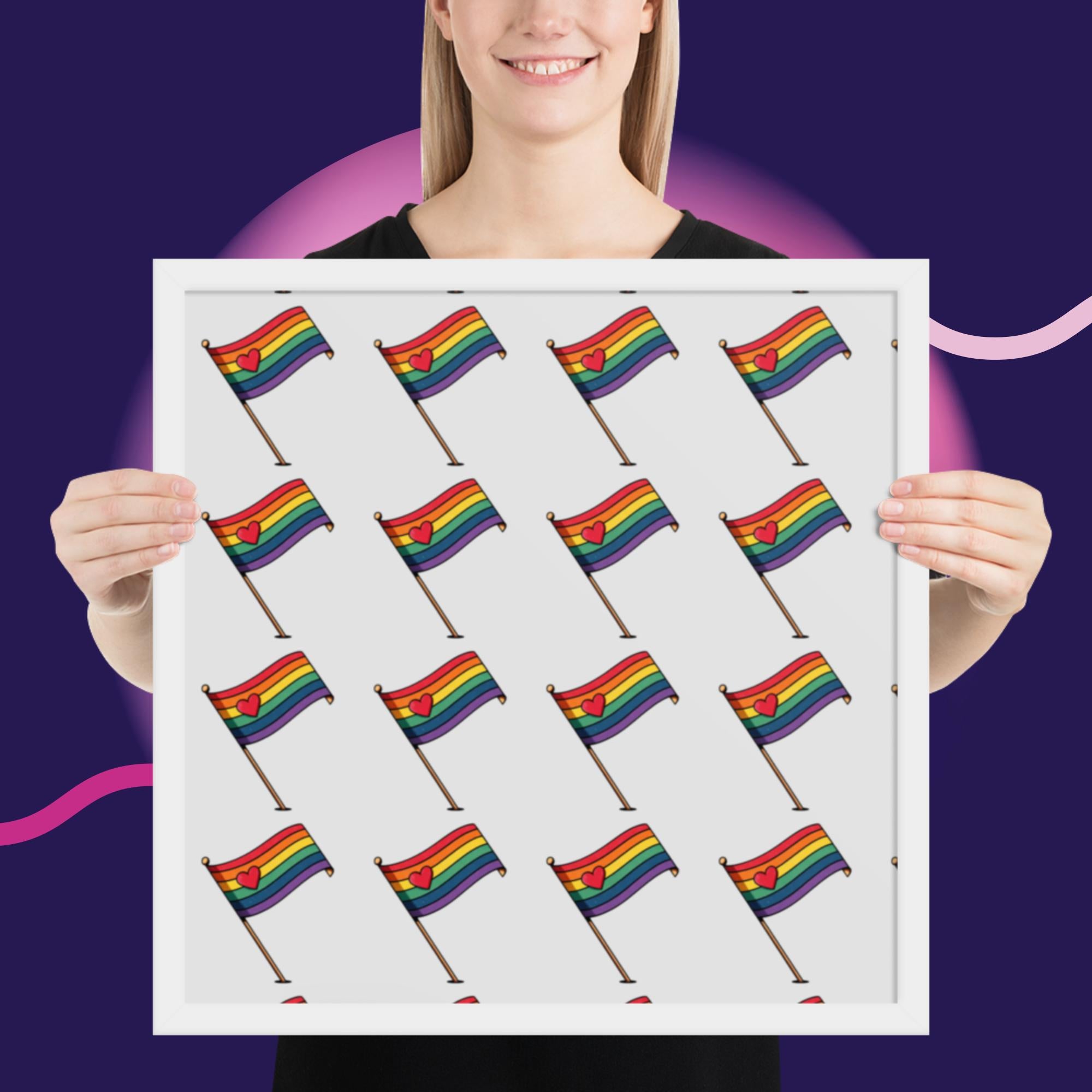 Rainbow Pride Flag Framed Poster | LGBTQ Wall Art | Pride Room Decor | Rainbow Heart Print | Gay Pride Gift | Love Wins
