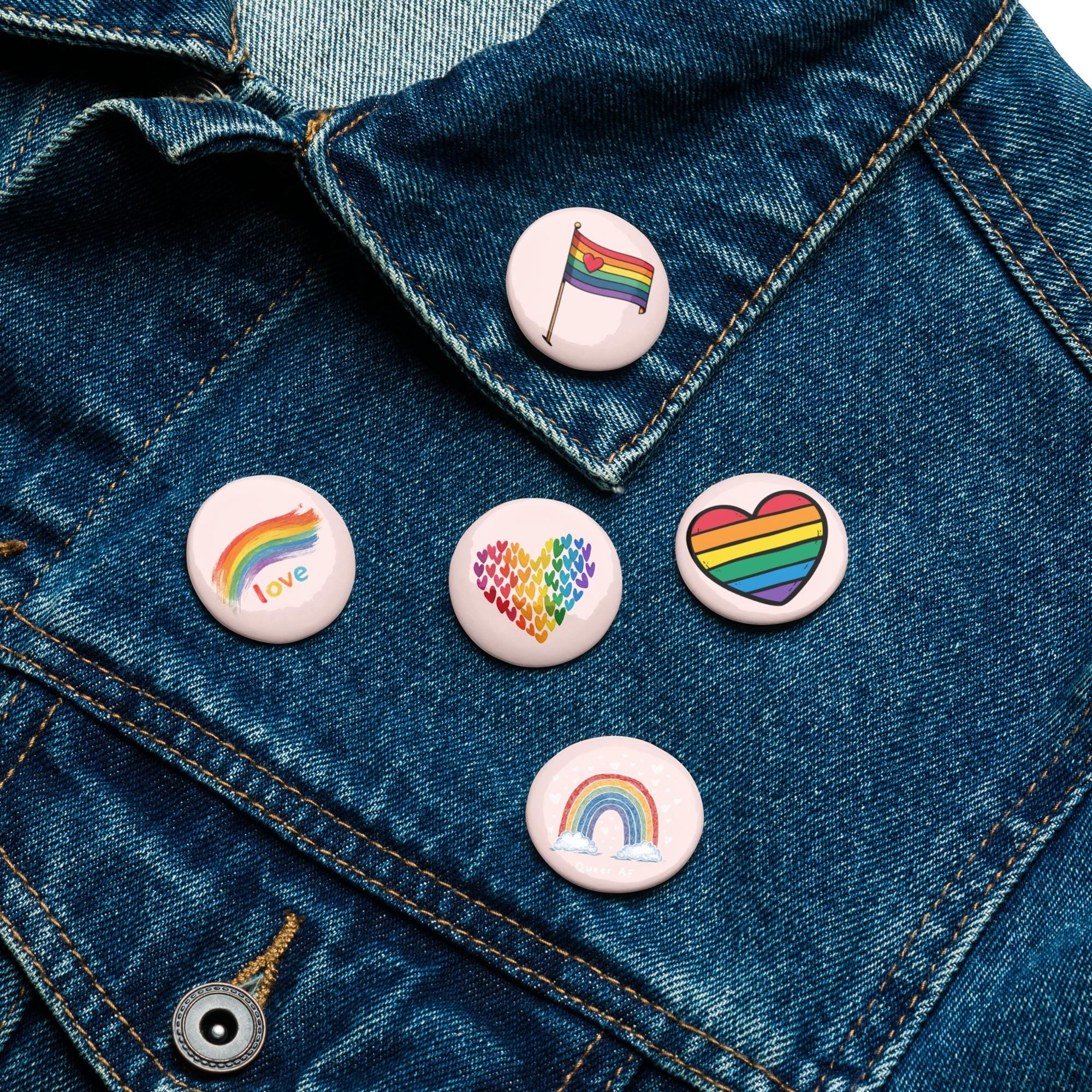 Pride Button Pin Set | LGBTQ Pin Pack | Rainbow Pride Buttons | Gay Pride Pins | Queer Accessories | Pride Month Gift | Set of 5