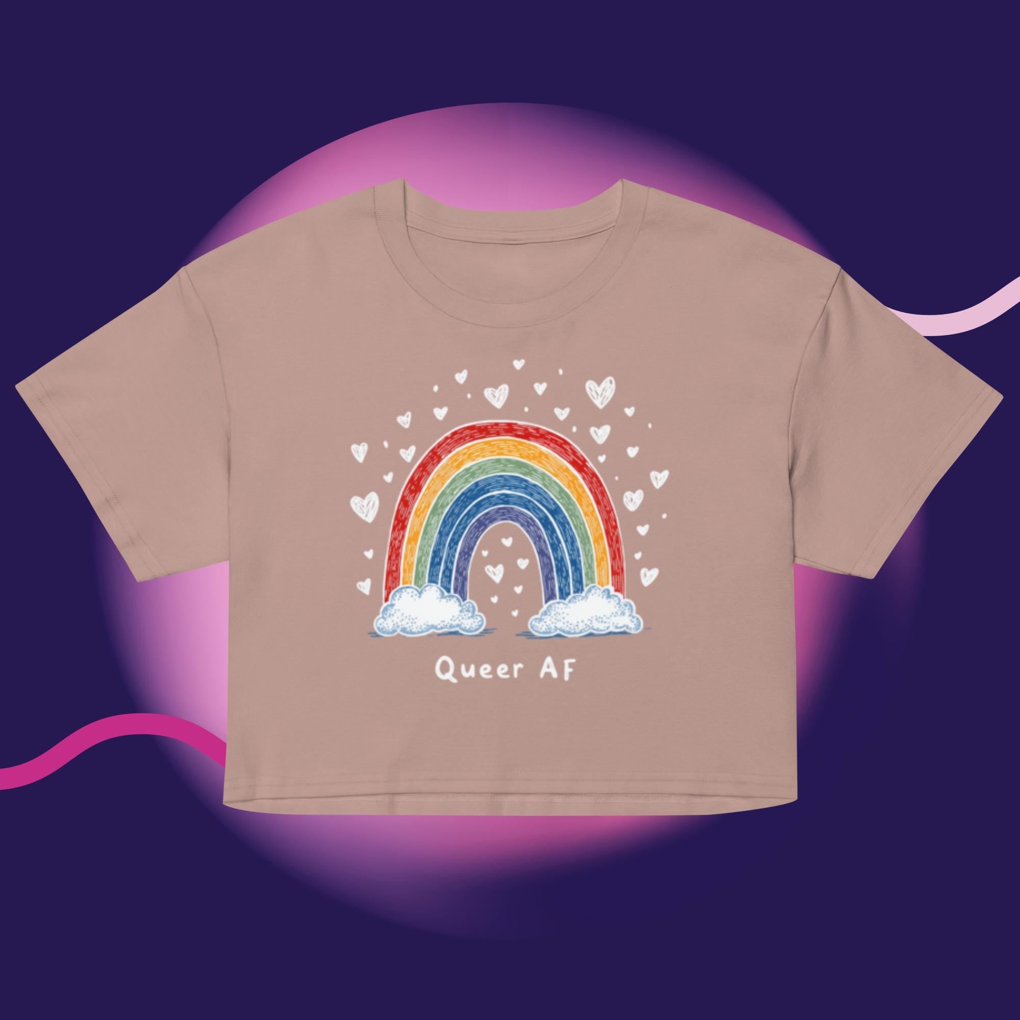 Queer AF Rainbow Crop Top | Funny LGBTQ Pride Shirt | Gay Pride Crop Tee | Pride Month Shirt | Rainbow Pride Top