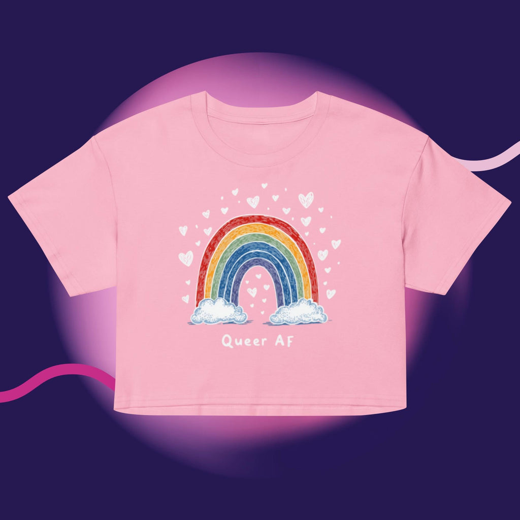 Queer AF Rainbow Crop Top | Funny LGBTQ Pride Shirt | Gay Pride Crop Tee | Pride Month Shirt | Rainbow Pride Top