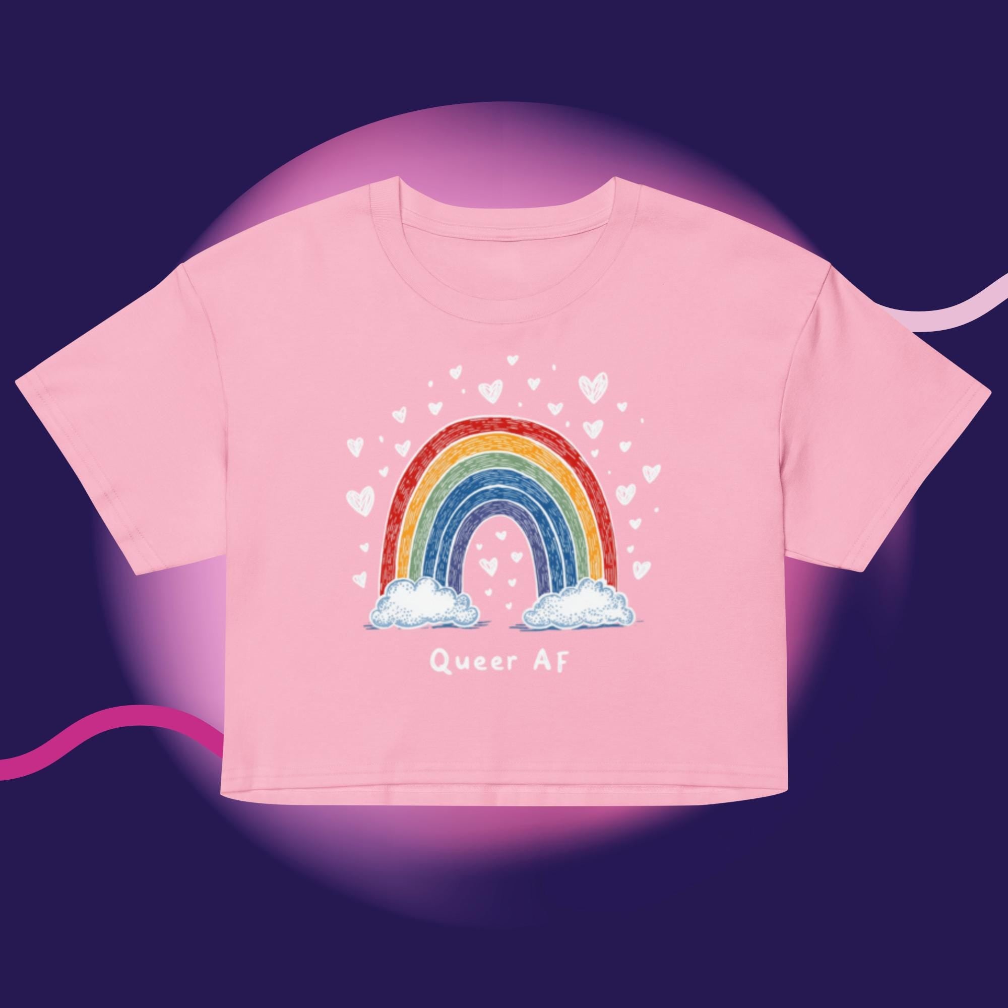 Queer AF Rainbow Crop Top | Funny LGBTQ Pride Shirt | Gay Pride Crop Tee | Pride Month Shirt | Rainbow Pride Top
