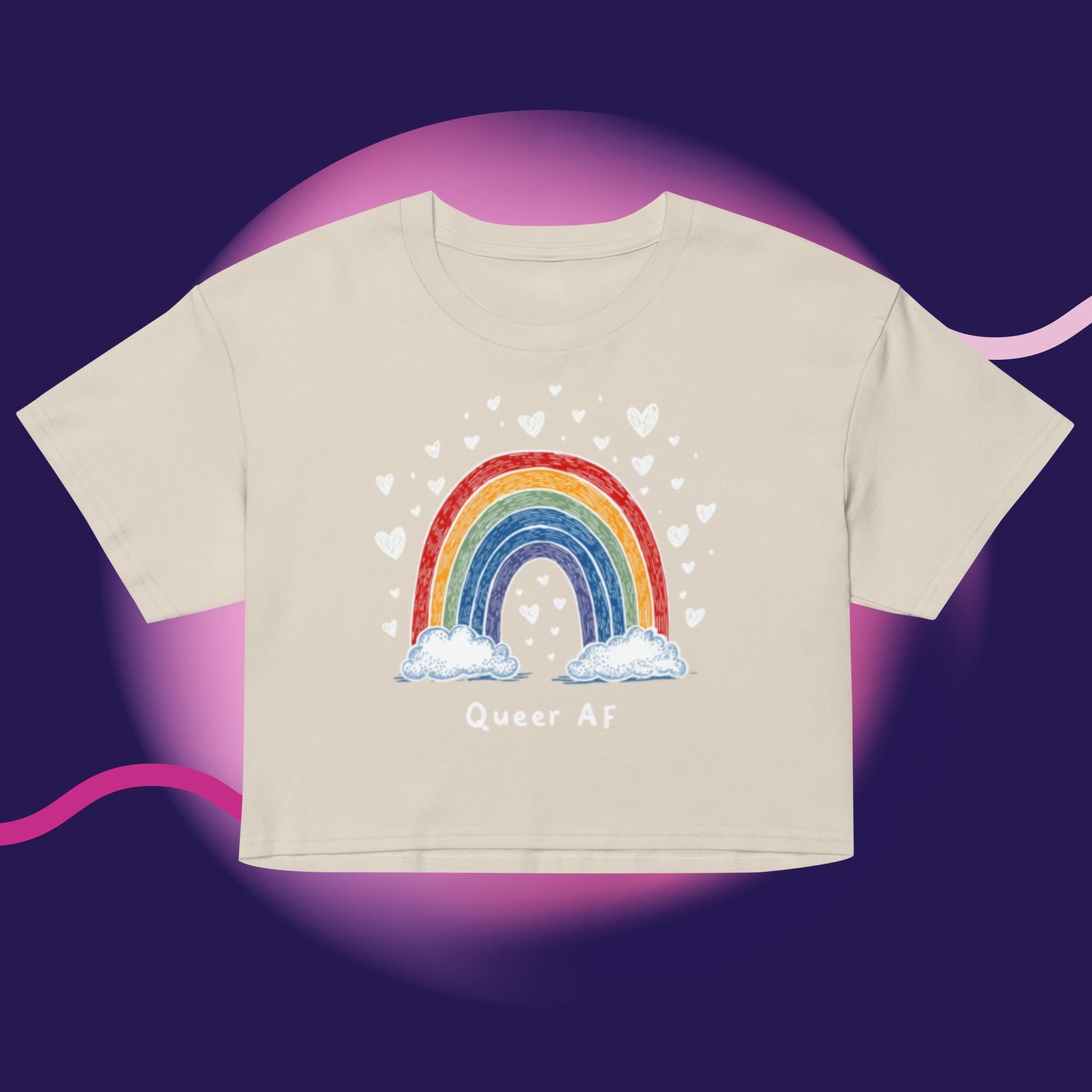 Queer AF Rainbow Crop Top | Funny LGBTQ Pride Shirt | Gay Pride Crop Tee | Pride Month Shirt | Rainbow Pride Top