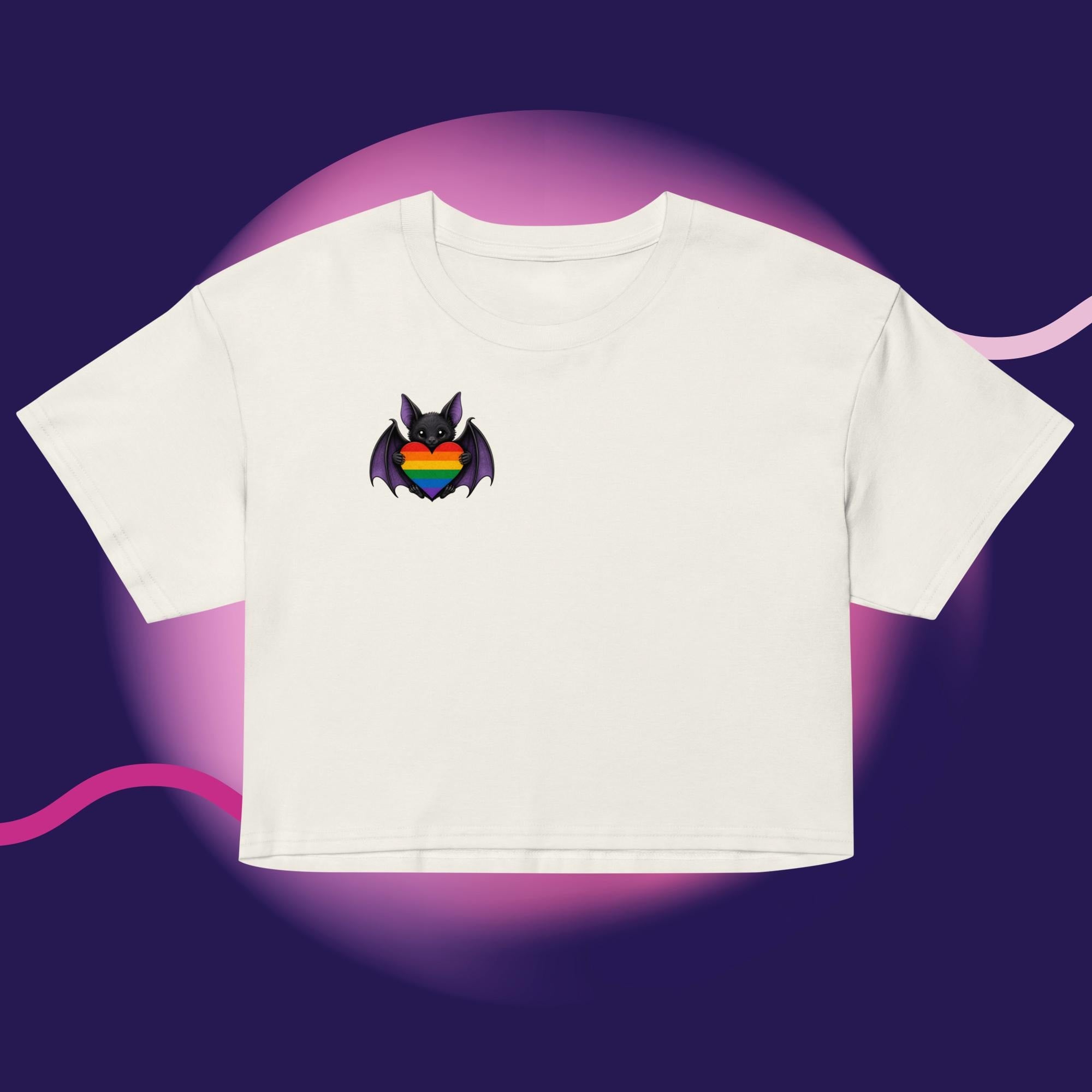 Pride Bat Crop Top | Rainbow Heart Bat Shirt | LGBTQ Pride Crop Tee | Cute Goth Pride Shirt | Bat Lover Gift