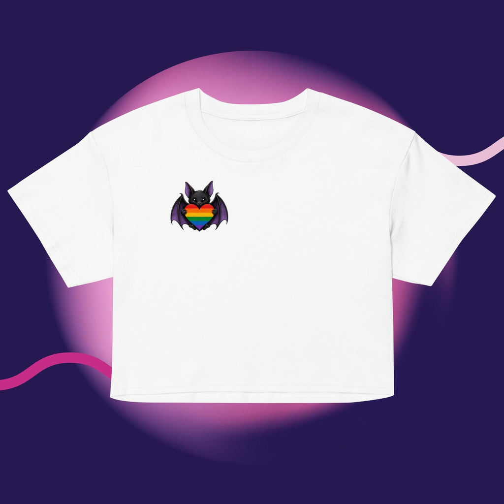 Pride Bat Crop Top | Rainbow Heart Bat Shirt | LGBTQ Pride Crop Tee | Cute Goth Pride Shirt | Bat Lover Gift