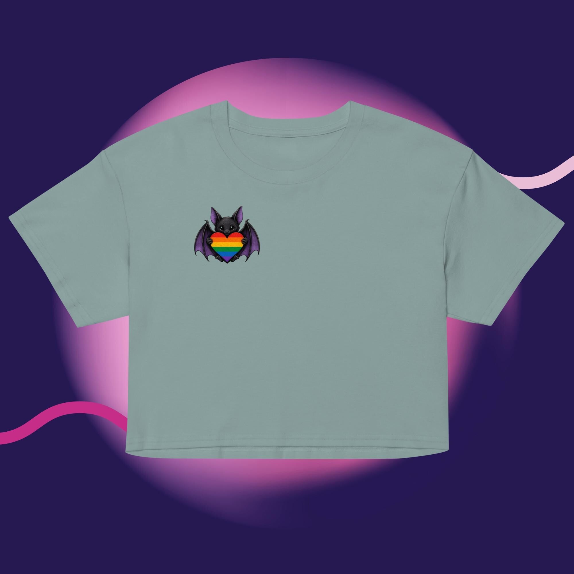 Pride Bat Crop Top | Rainbow Heart Bat Shirt | LGBTQ Pride Crop Tee | Cute Goth Pride Shirt | Bat Lover Gift