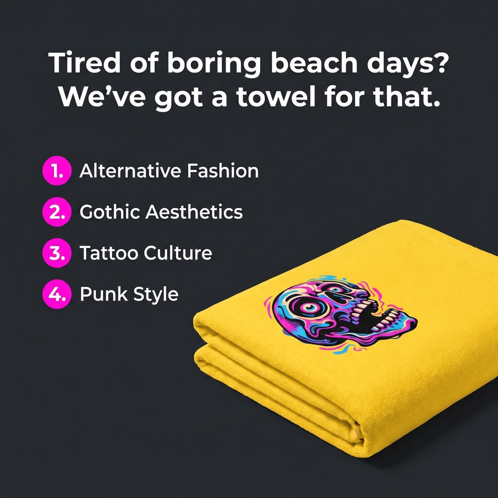 Pop Art Skull Beach Towel | Neon Skull Towel | Gothic Beach Accessory | Alternative Pool Towel | Colorful Skull Gift