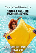Pop Art Skull Beach Towel | Neon Skull Towel | Gothic Beach Accessory | Alternative Pool Towel | Colorful Skull Gift