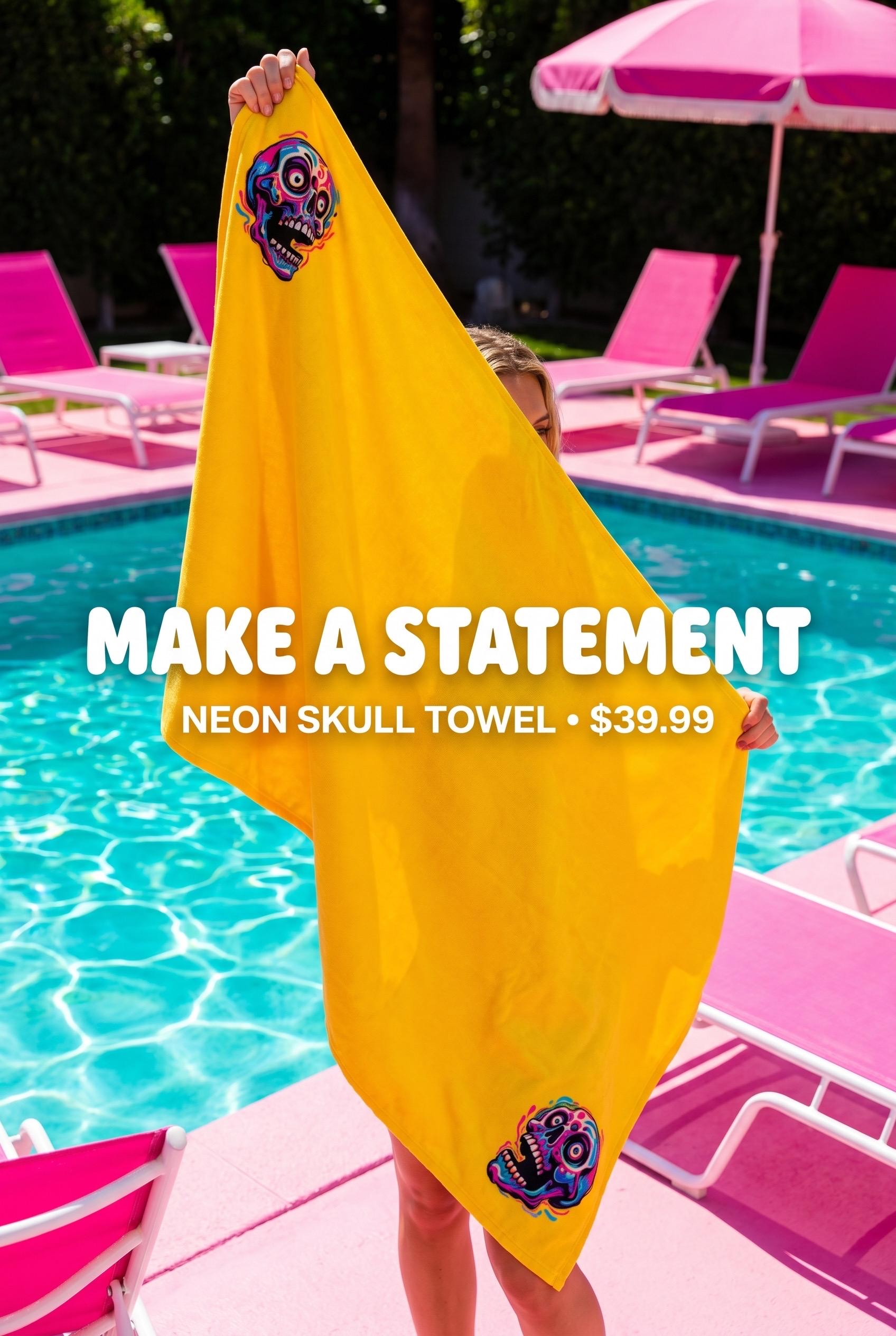 Pop Art Skull Beach Towel | Neon Skull Towel | Gothic Beach Accessory | Alternative Pool Towel | Colorful Skull Gift