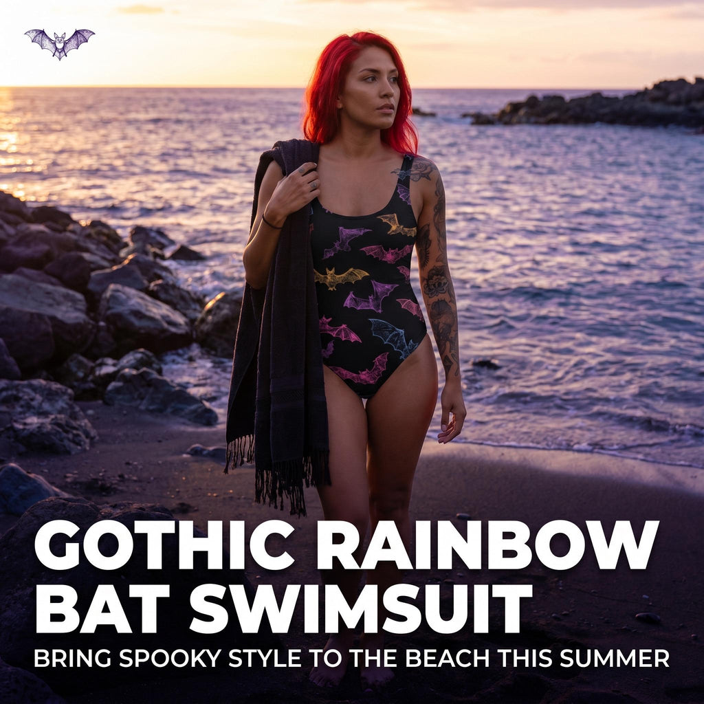 Rainbow Bat Swimsuit | Gothic Swimwear | Halloween One Piece | Alternative Bathing Suit | Bat Lover Gift