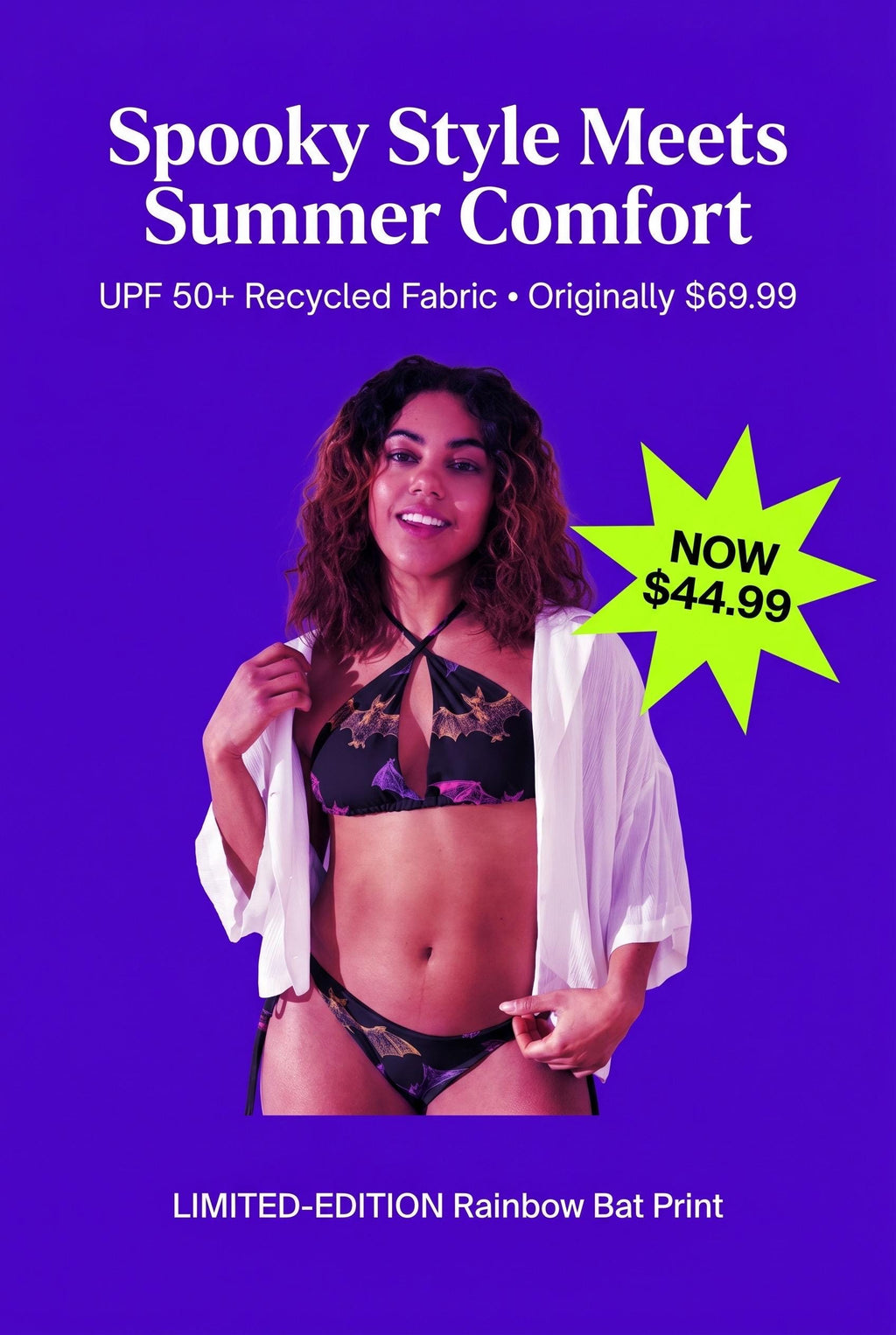 Rainbow Bat Bikini | Gothic Swimwear, Recycled Fabric, UPF 50+ Protection