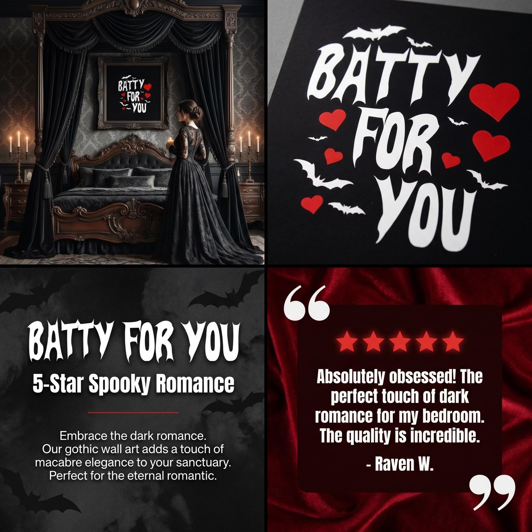 Batty For You Gothic Poster | Valentine Wall Art | Bat Lover Gift | Spooky Cute Decor | Gothic Romance Print | Halloween Decor