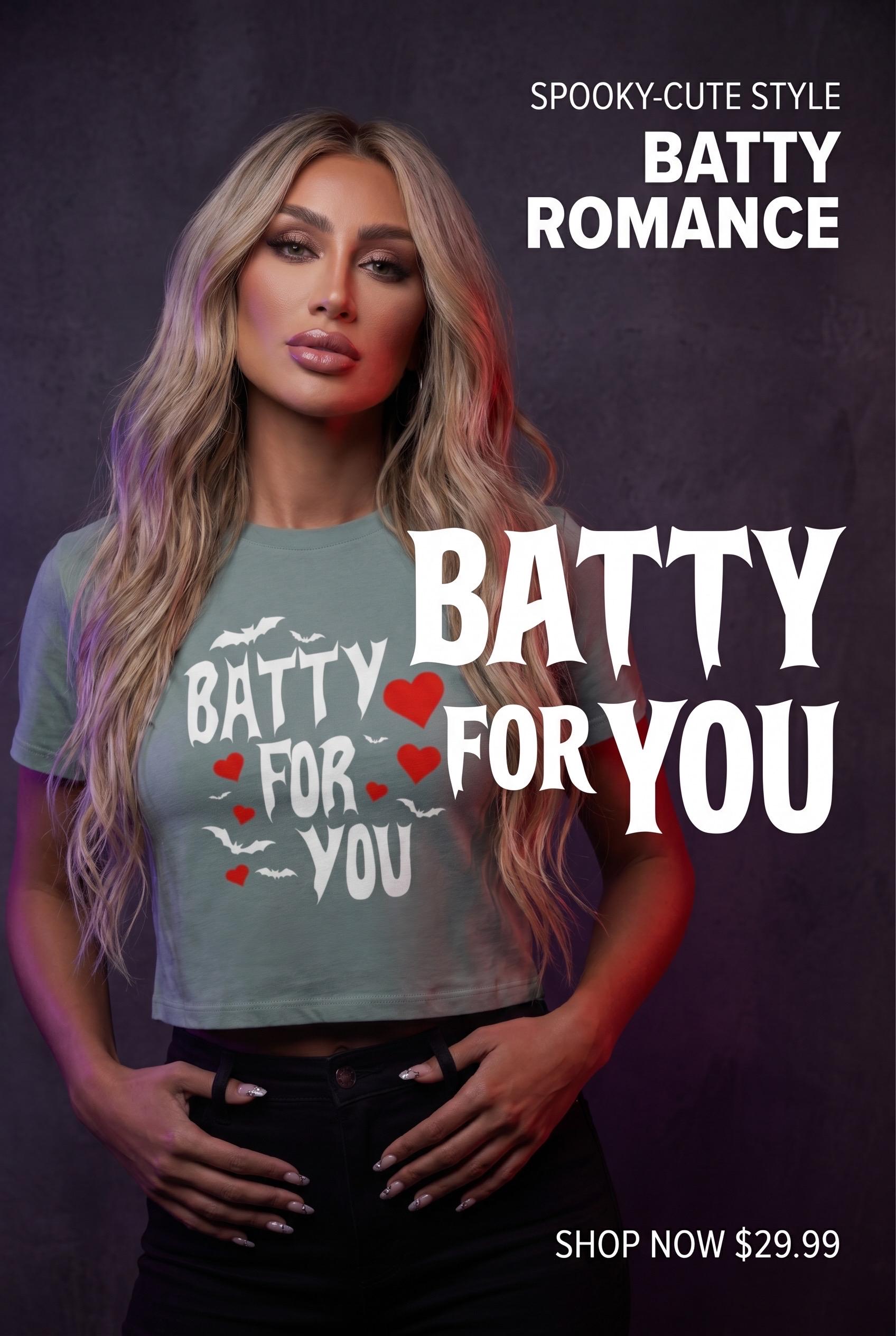 Batty For You Crop Top | Gothic Crop Tee | Bat Lover Shirt | Halloween Crop Top | Spooky Cute Apparel | Alternative Fashion