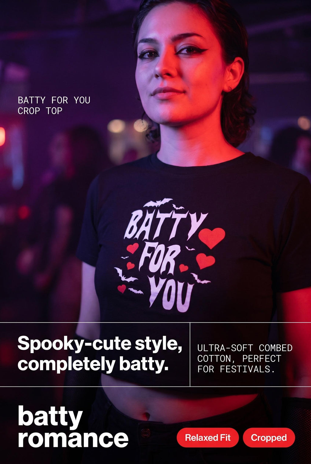 Batty For You Crop Top | Gothic Crop Tee | Bat Lover Shirt | Halloween Crop Top | Spooky Cute Apparel | Alternative Fashion